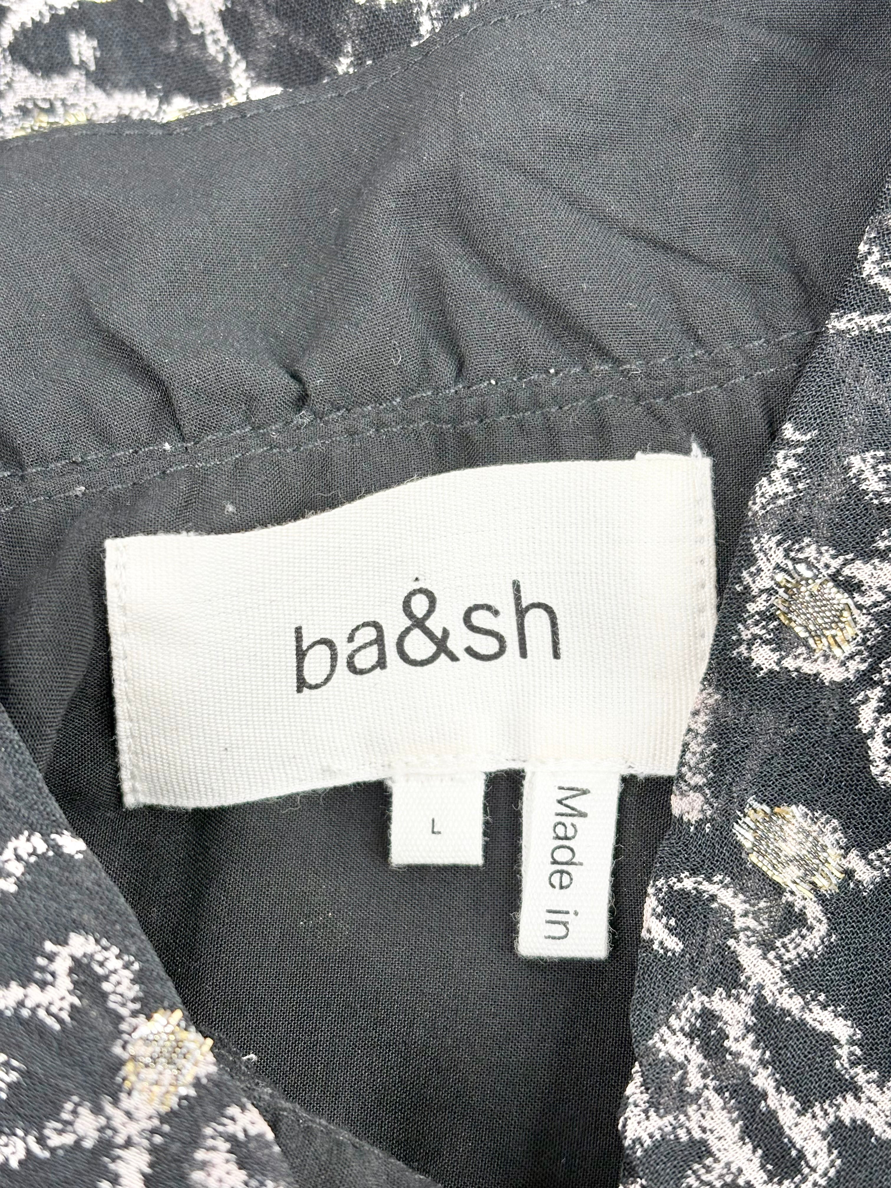 Ba&sh Sheer Black & Shimmering Gold Long-Sleeve Top - AU12