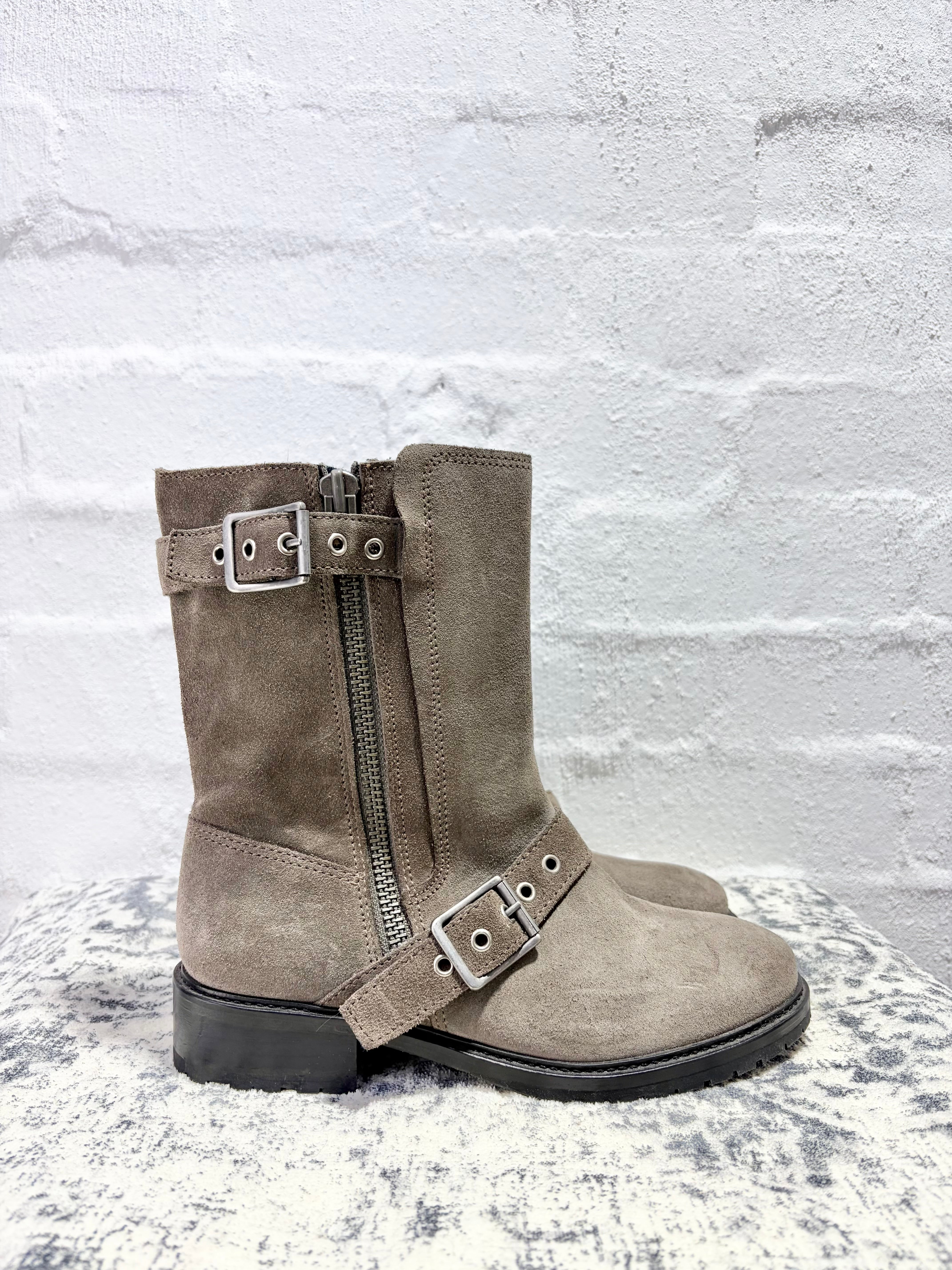 All Saints Grey Suede Biker Boot - EU39