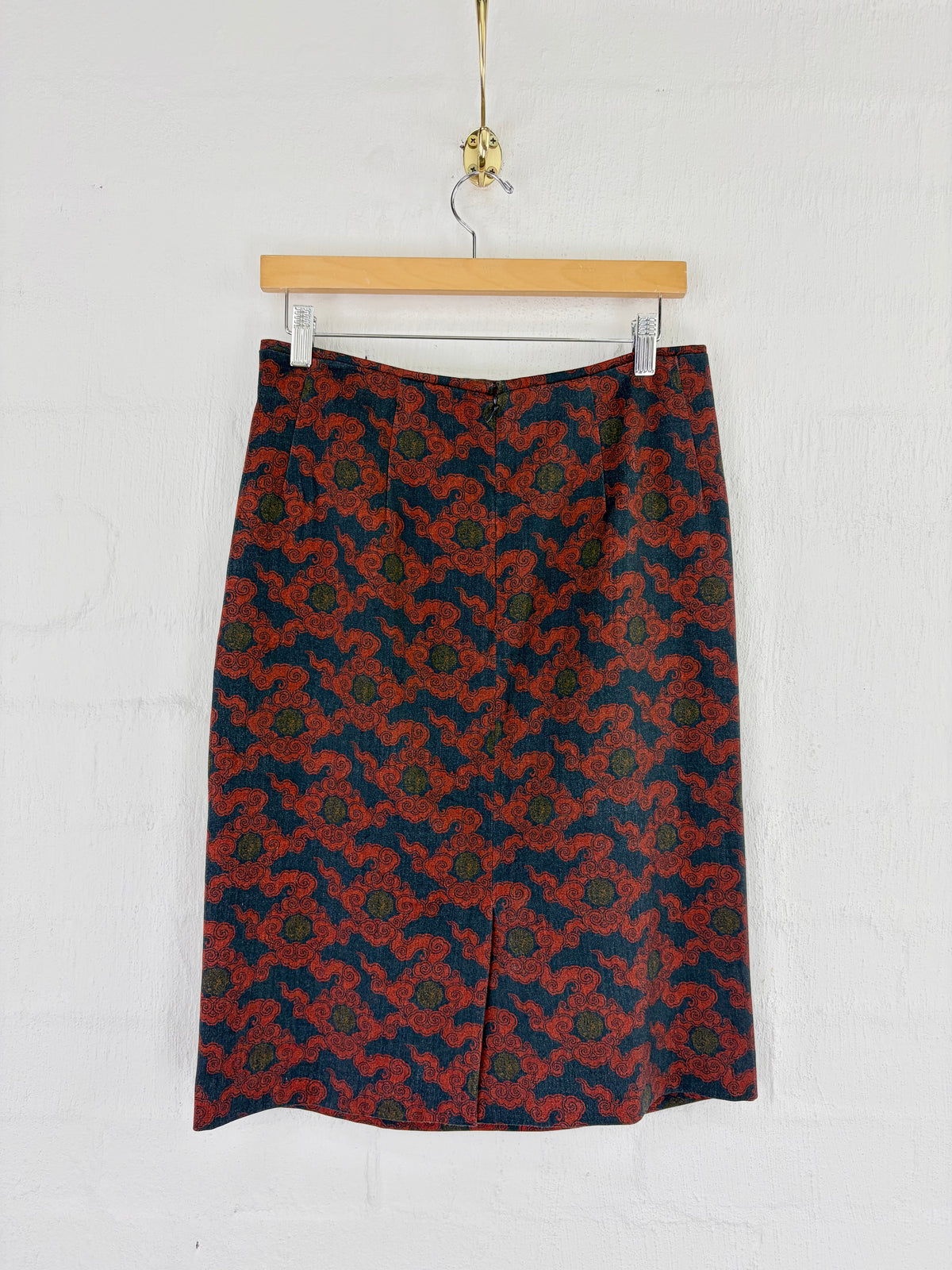 Dries van Noten Red & Navy Patterned Wool Skirt - AU8/10