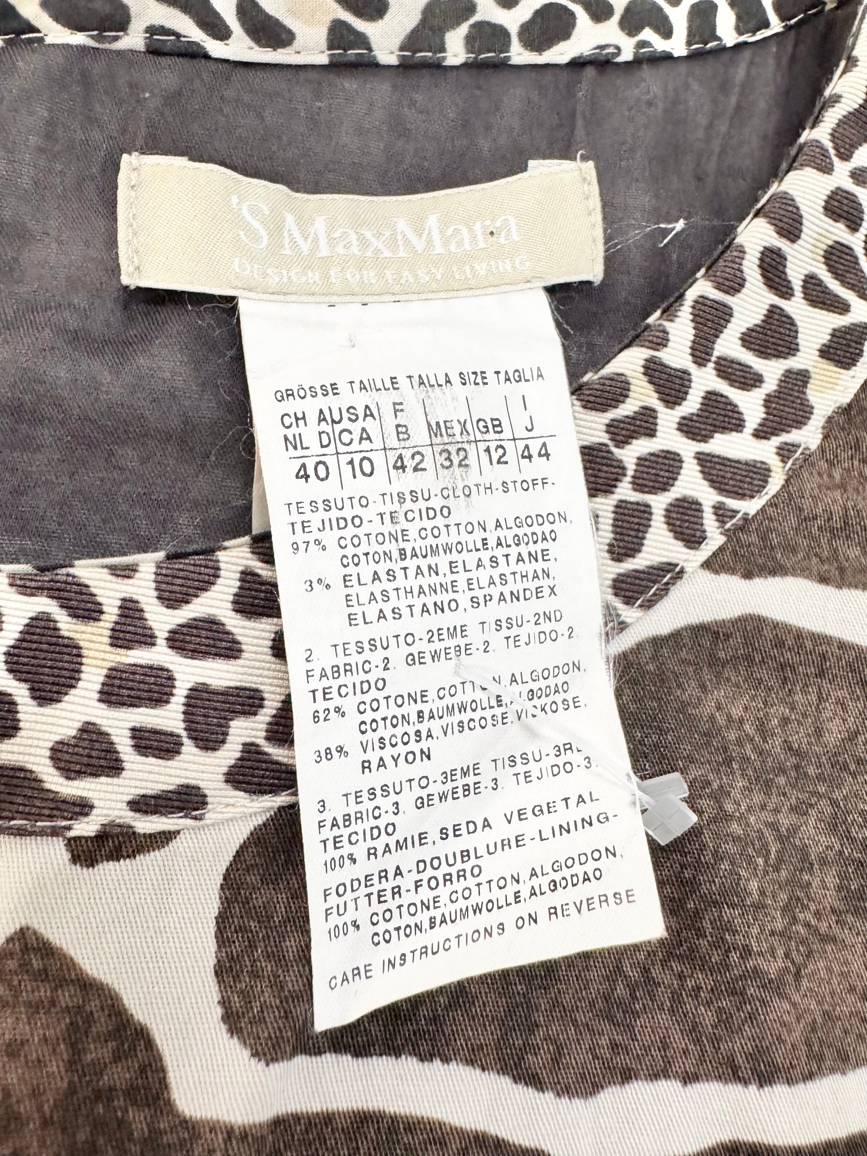 S'Max Mara Beige Animal Print Cotton A-Line Midi Dress - AU12