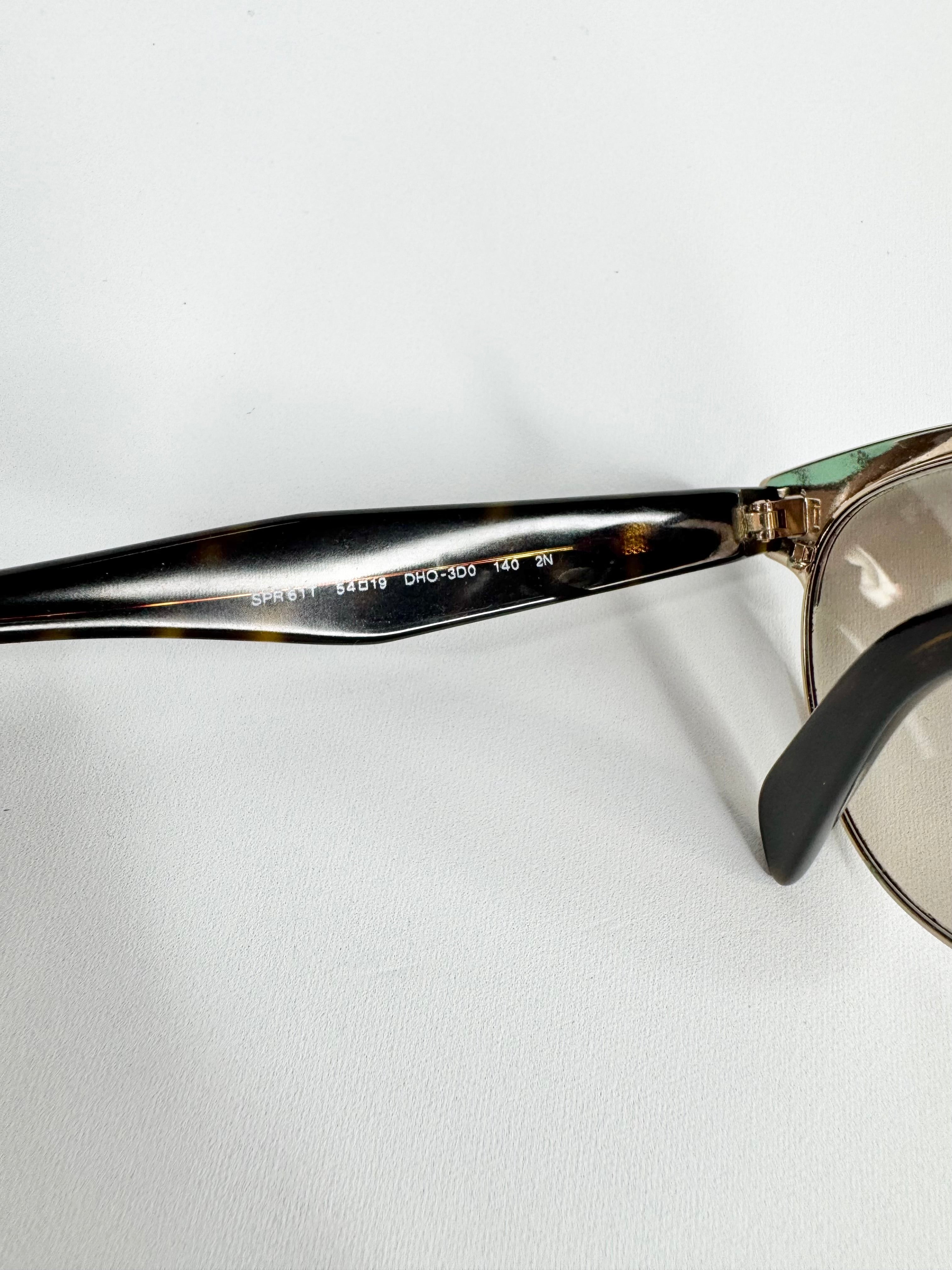 Prada Tortoiseshell & Gold Browline Sunglasses