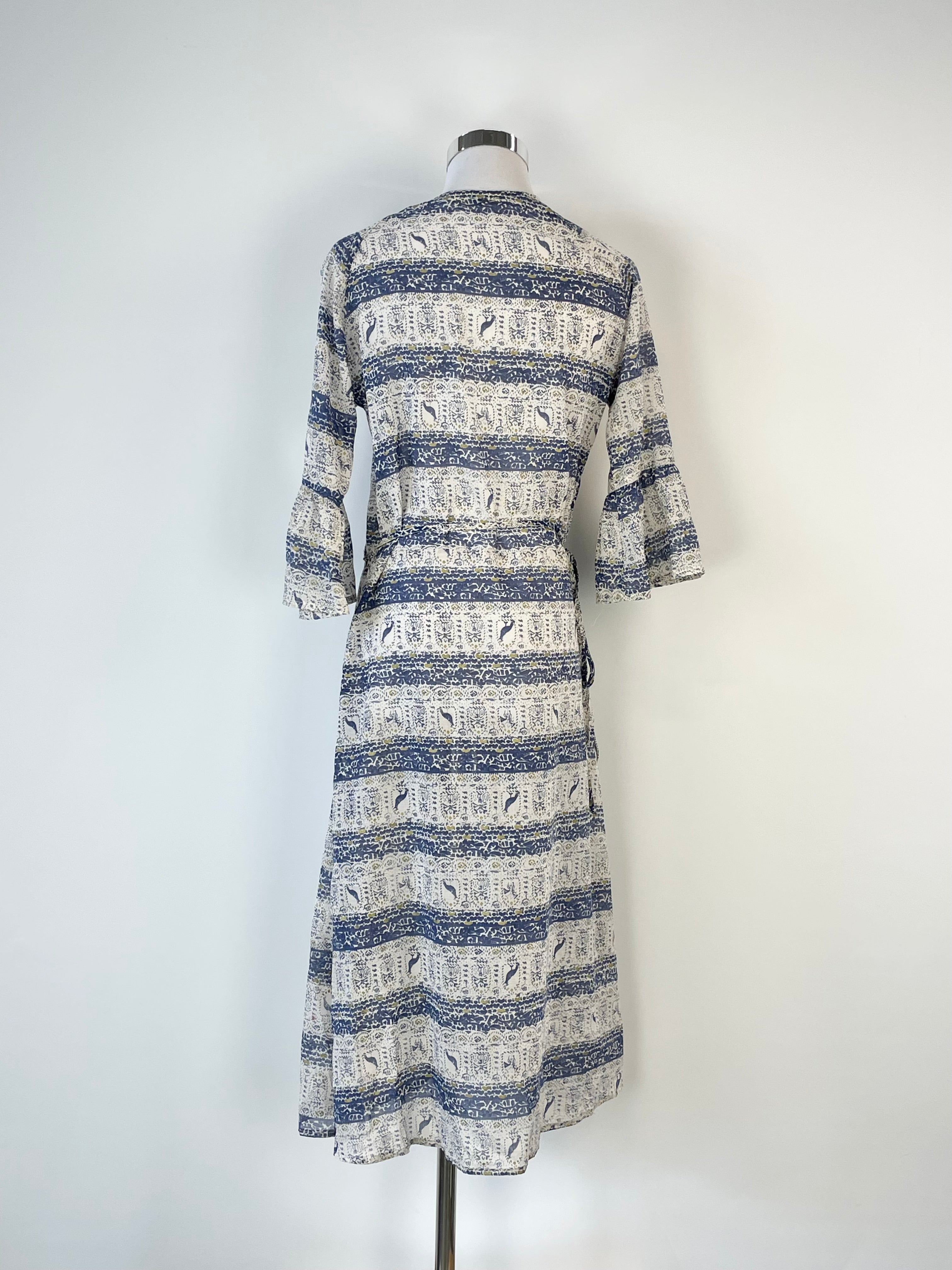 Hoss Blue & White Sheer Cotton Wrap Dress - AU8