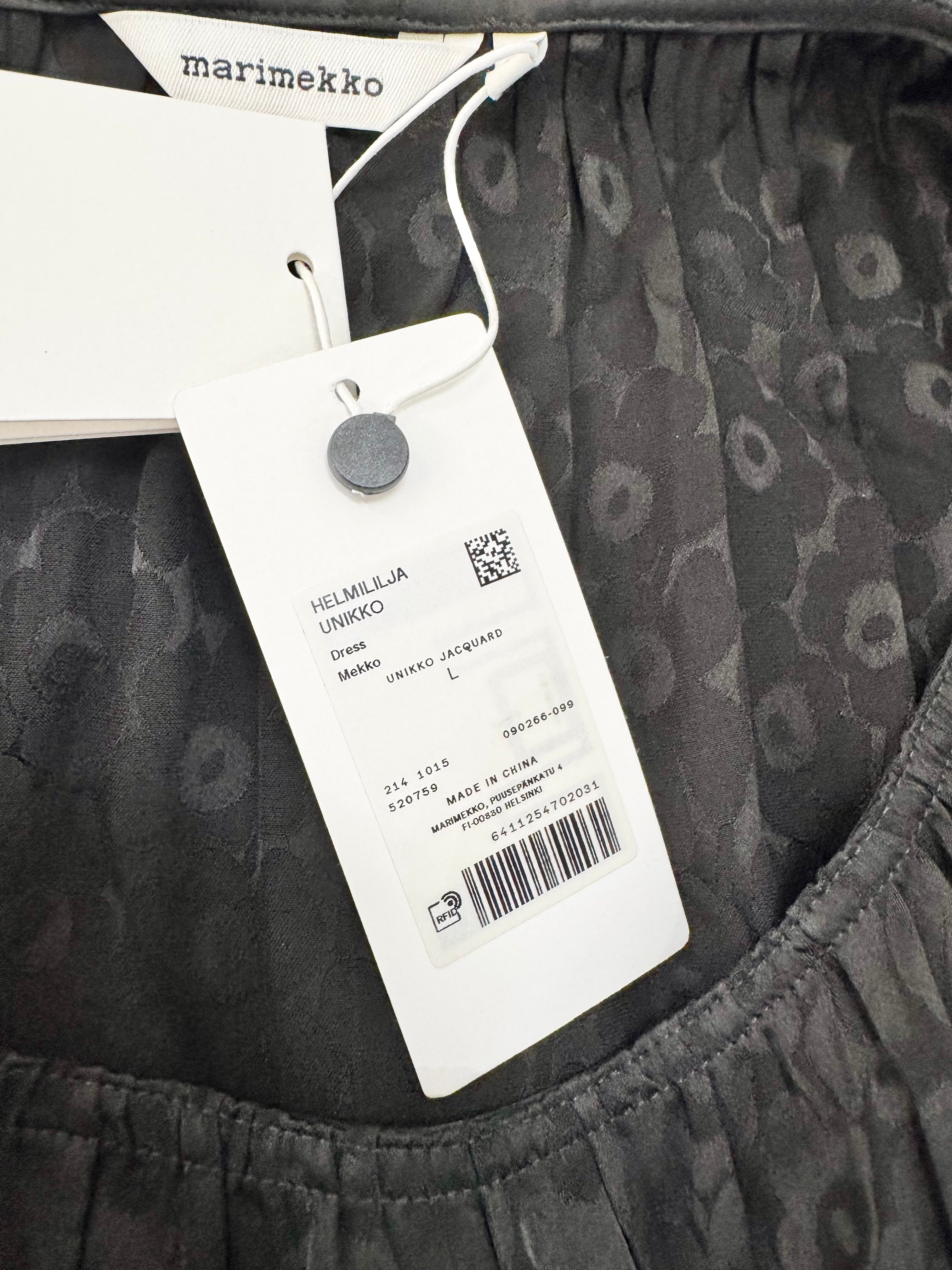 Marimekko Black Helmililja Unikko' Jacquard Dress - AU14/16