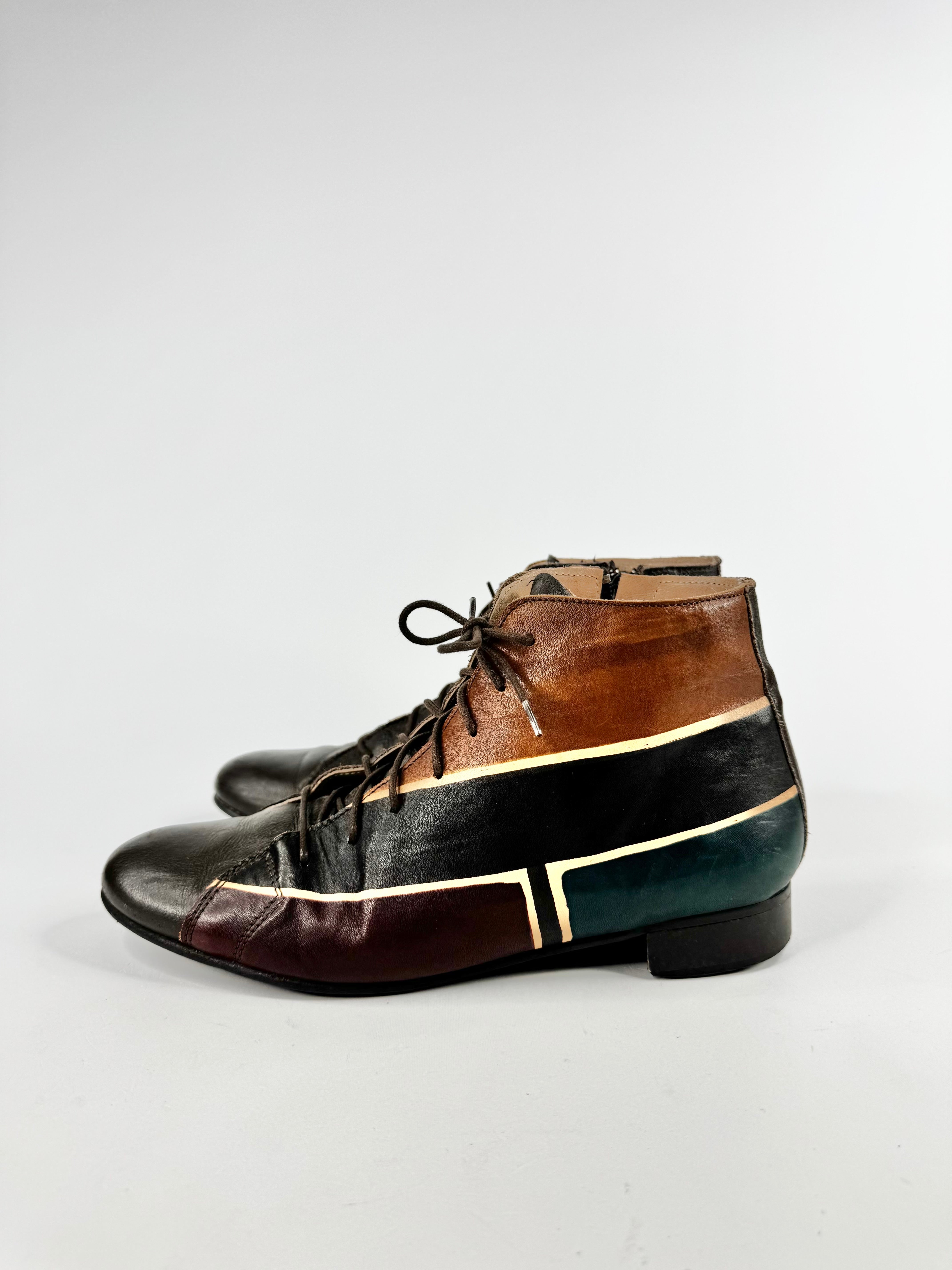 Vintage Lavorazione Artigiana Dark Brown Painted Leather Lace Up Shoes - EU40