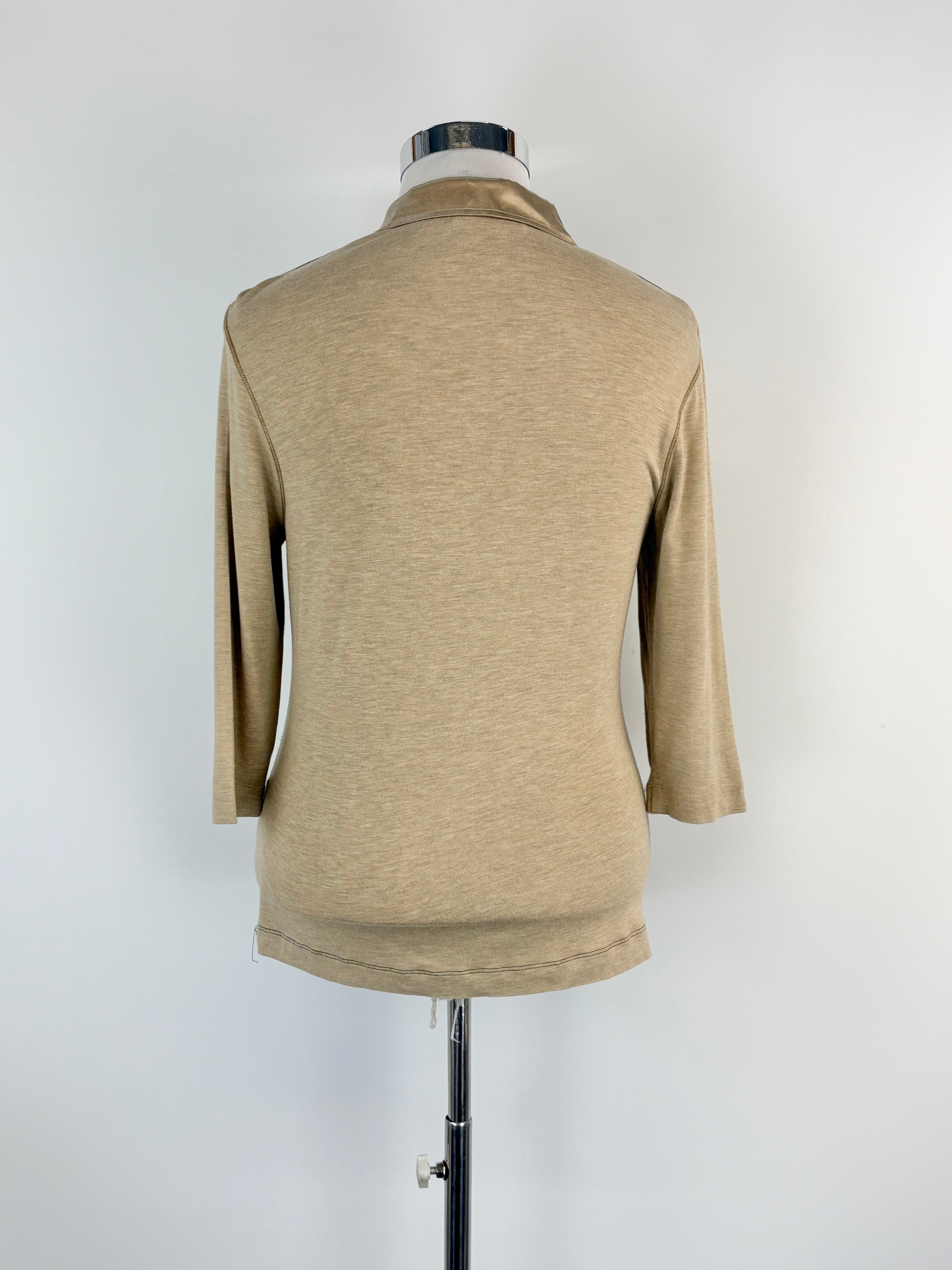 Basler Beige Striped & Animal-Print Long Sleeve Polo - AU14