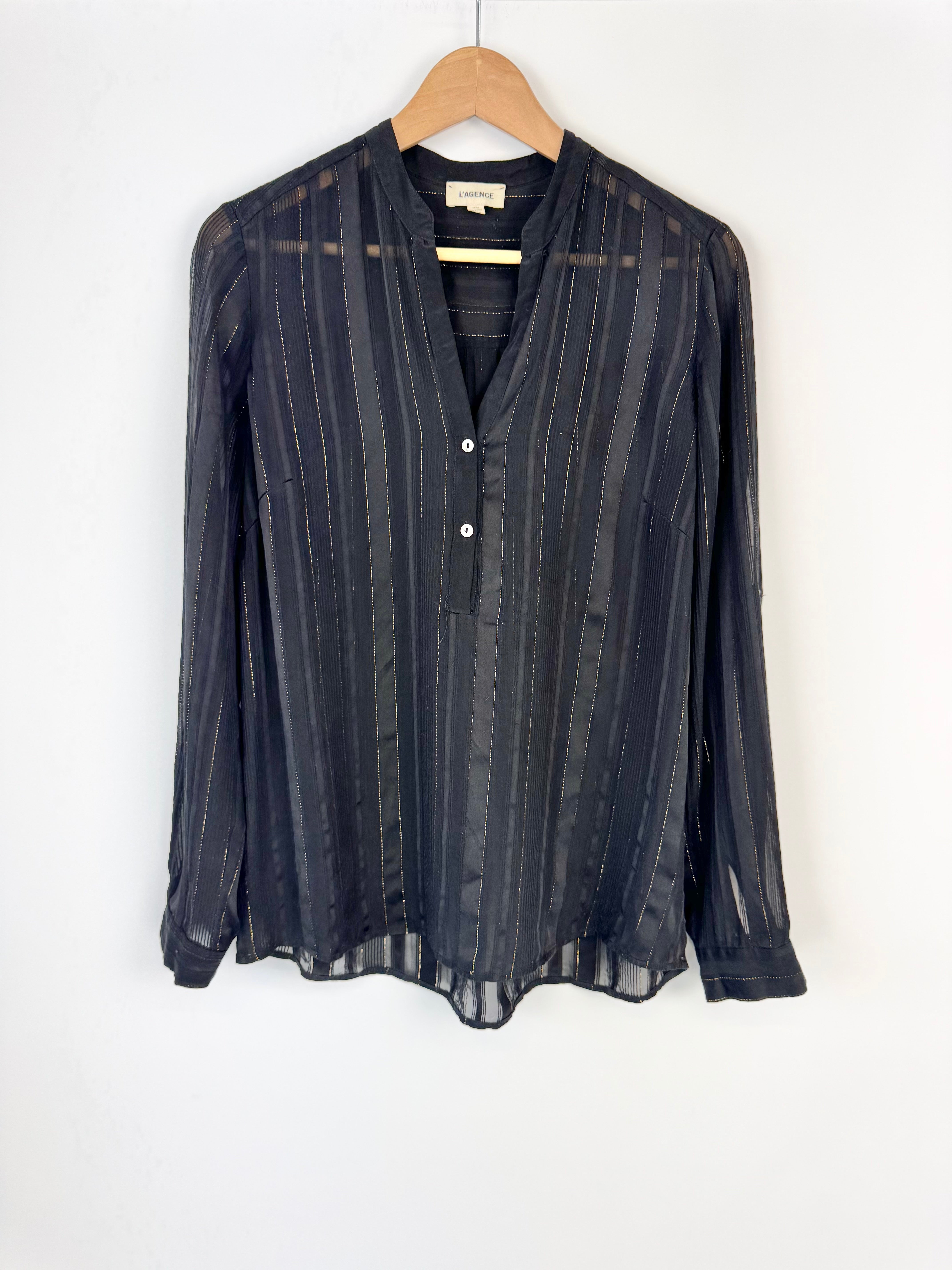 L'Agence Sheer Black & Gold Silk Blouse - AU10