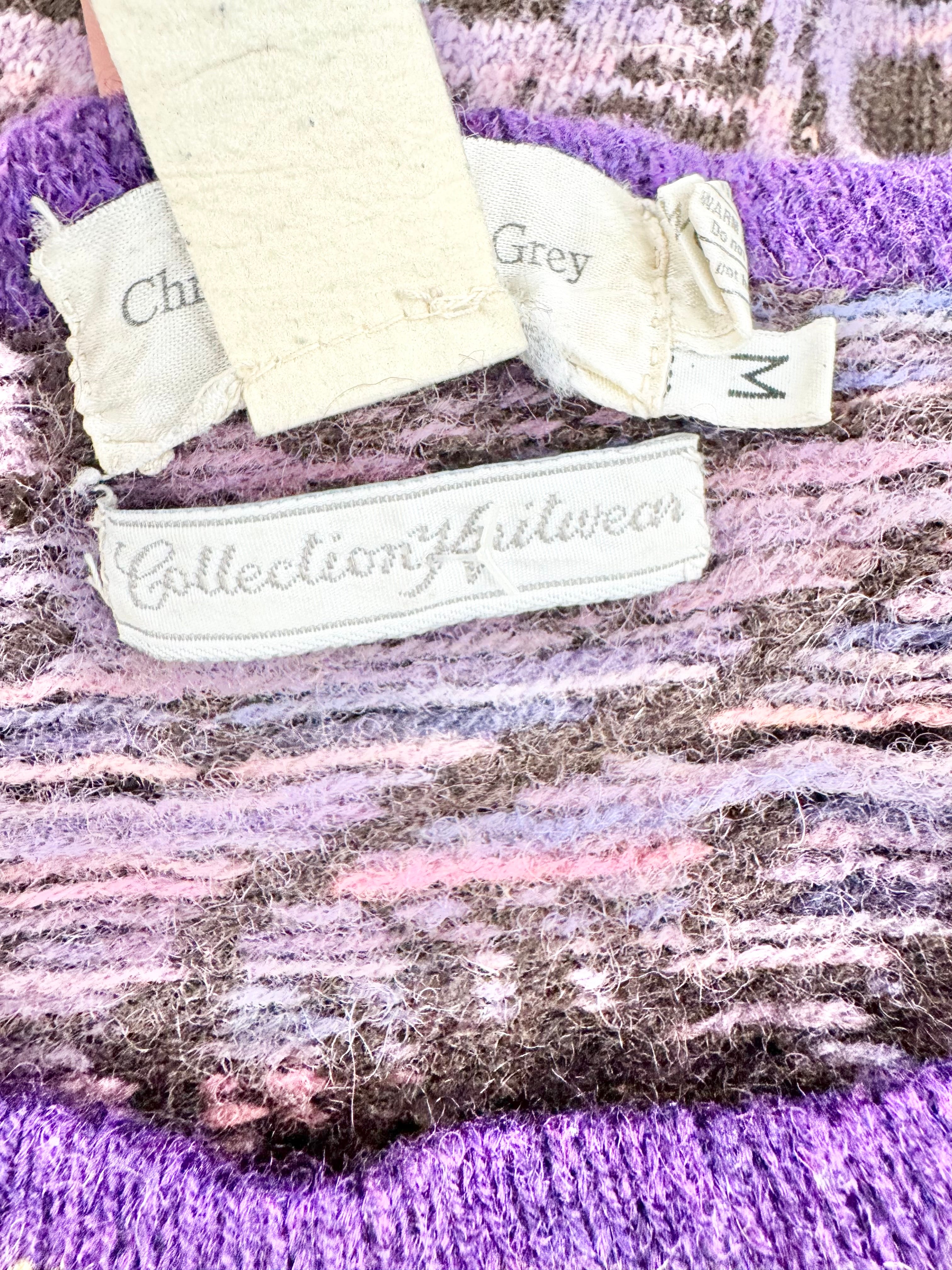 Christine Elliot Grey Purple and Brown Patterned Wool Dress - AU10