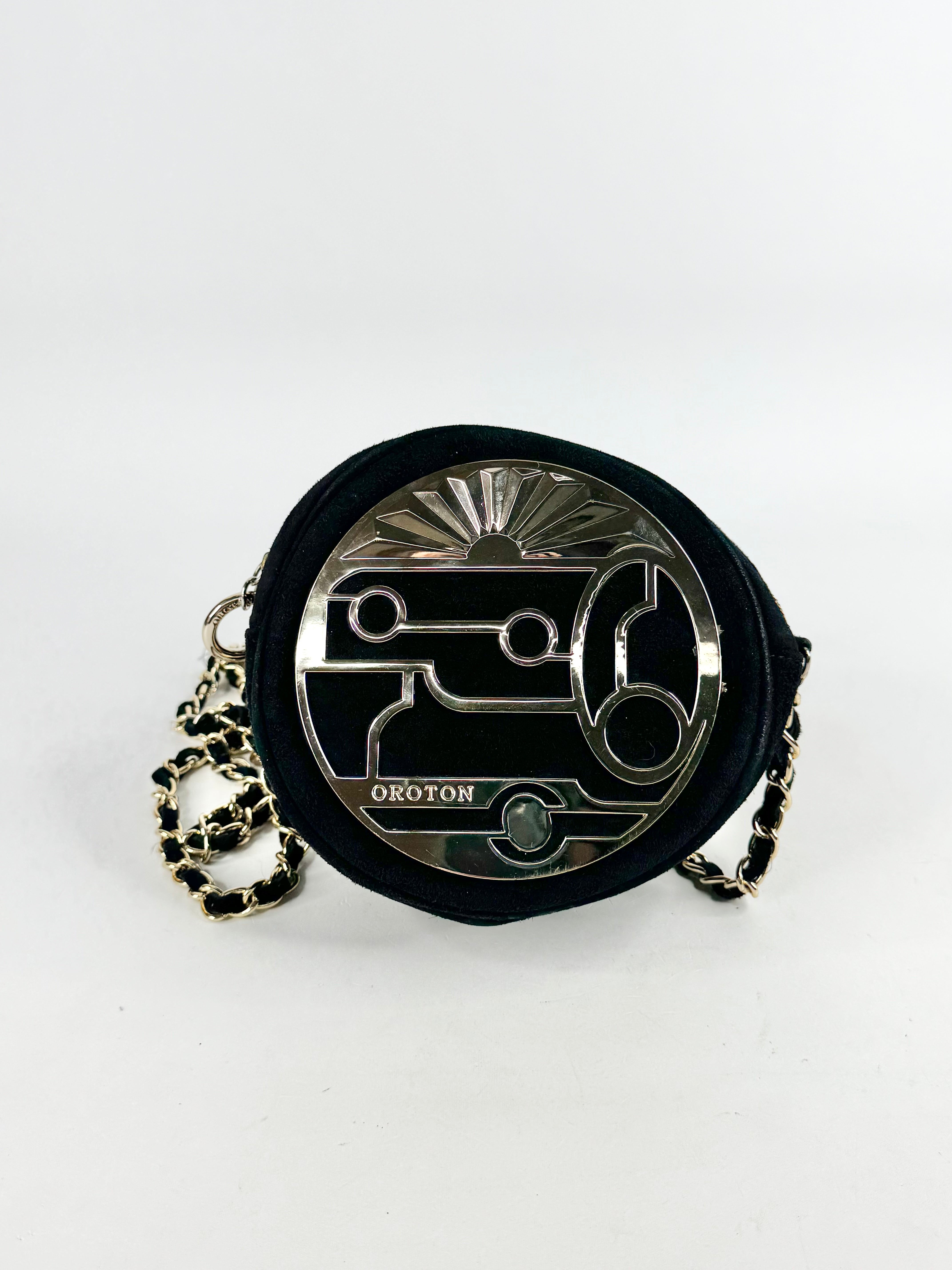 Oroton Black Suede Circle Handbag