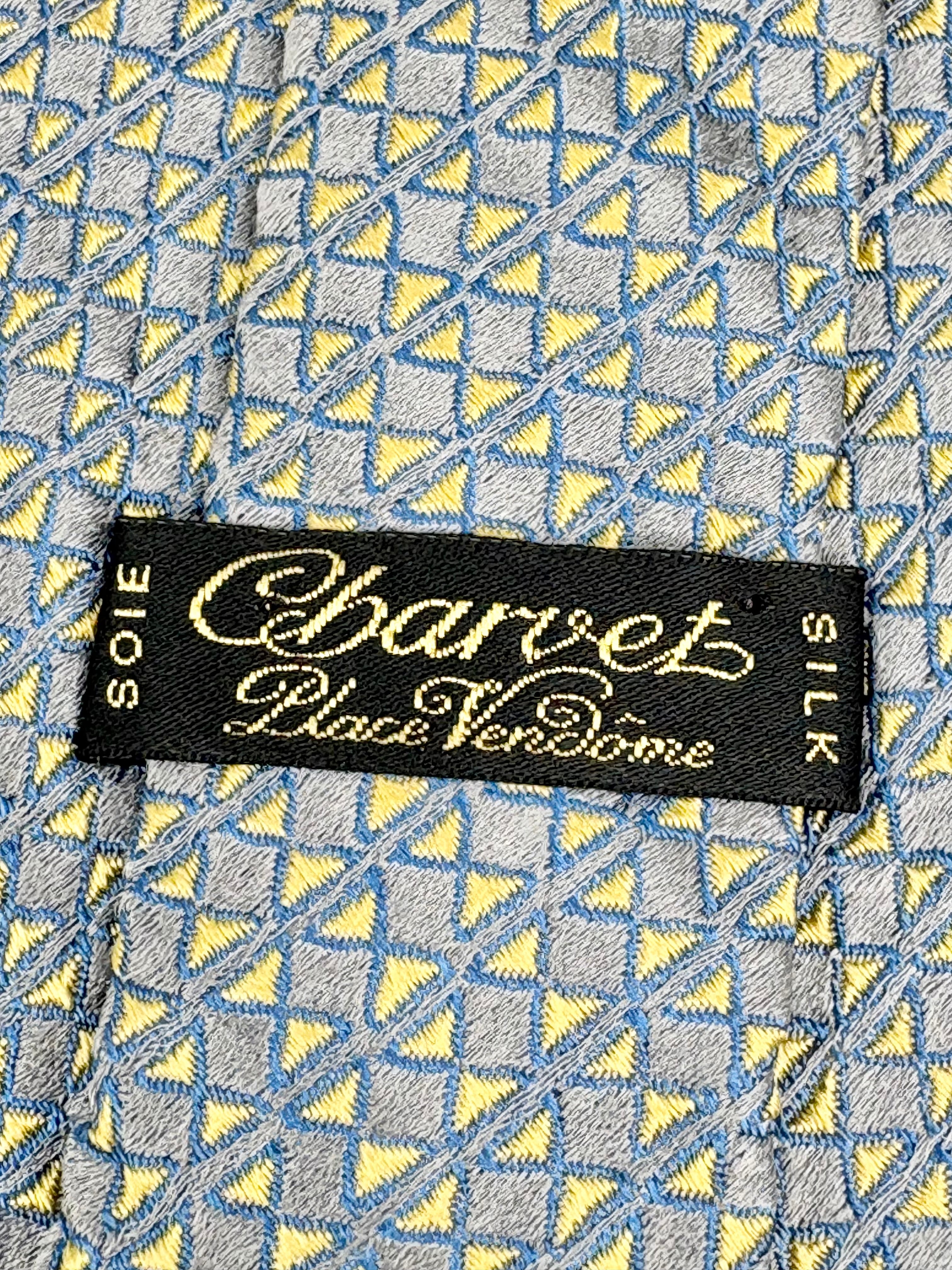 Vintage 90s Charvet Metallic Grey & Yellow Patterned Silk Tie