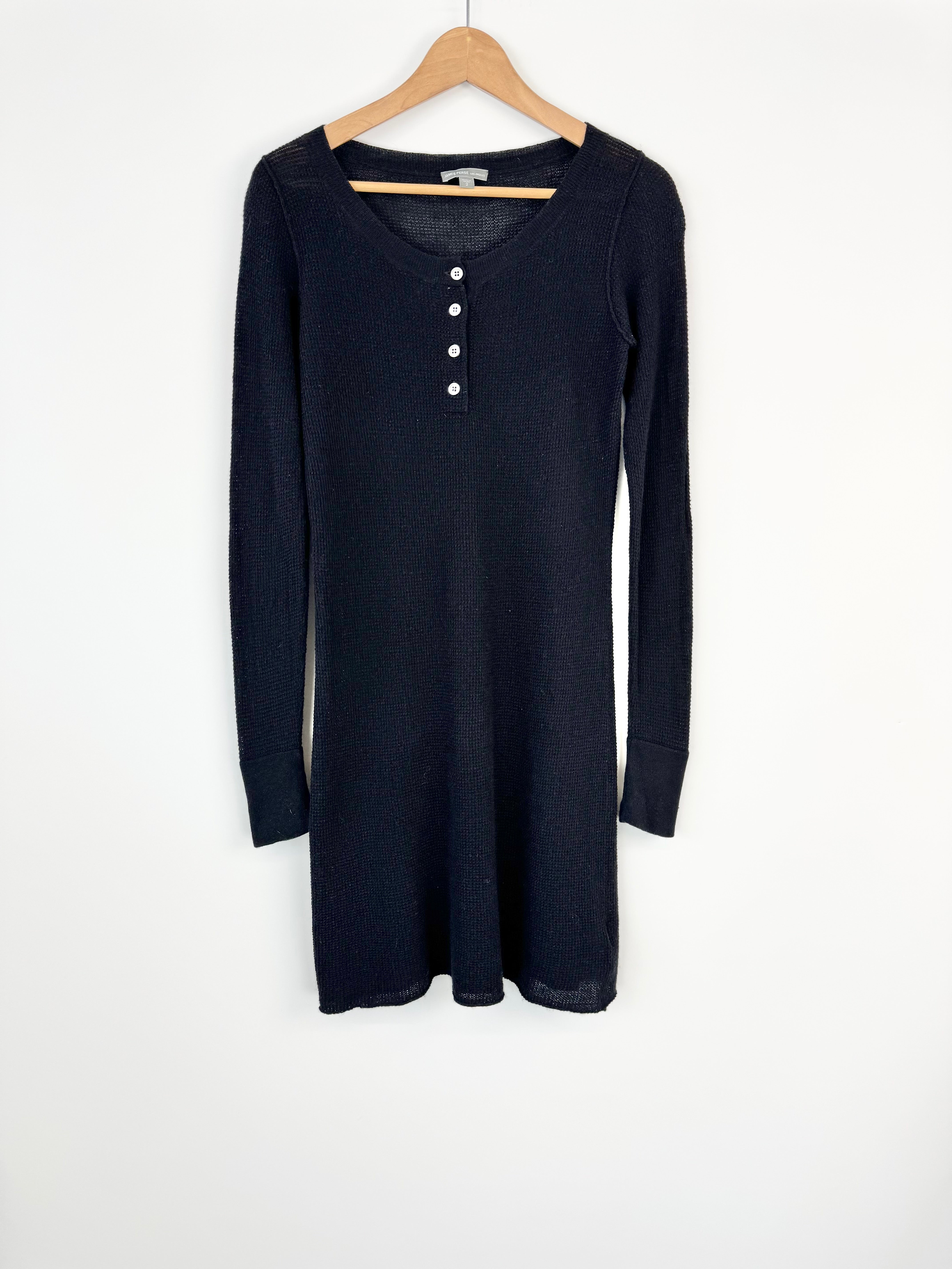 James Perse Black Textured Cotton & Cashmere Dress - AU10
