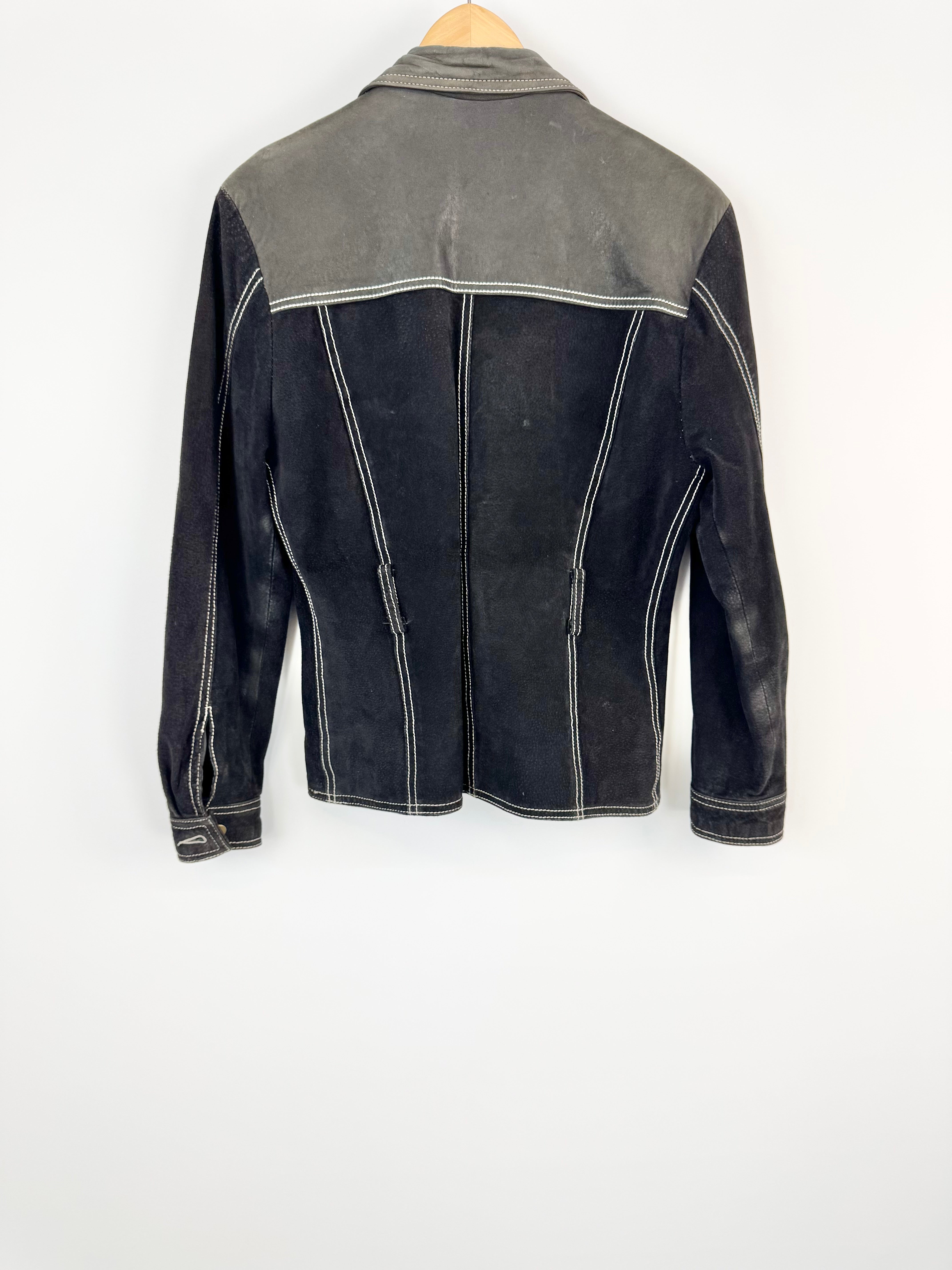 Atelier Black White Stitch Suede Leather Jacket - AU8