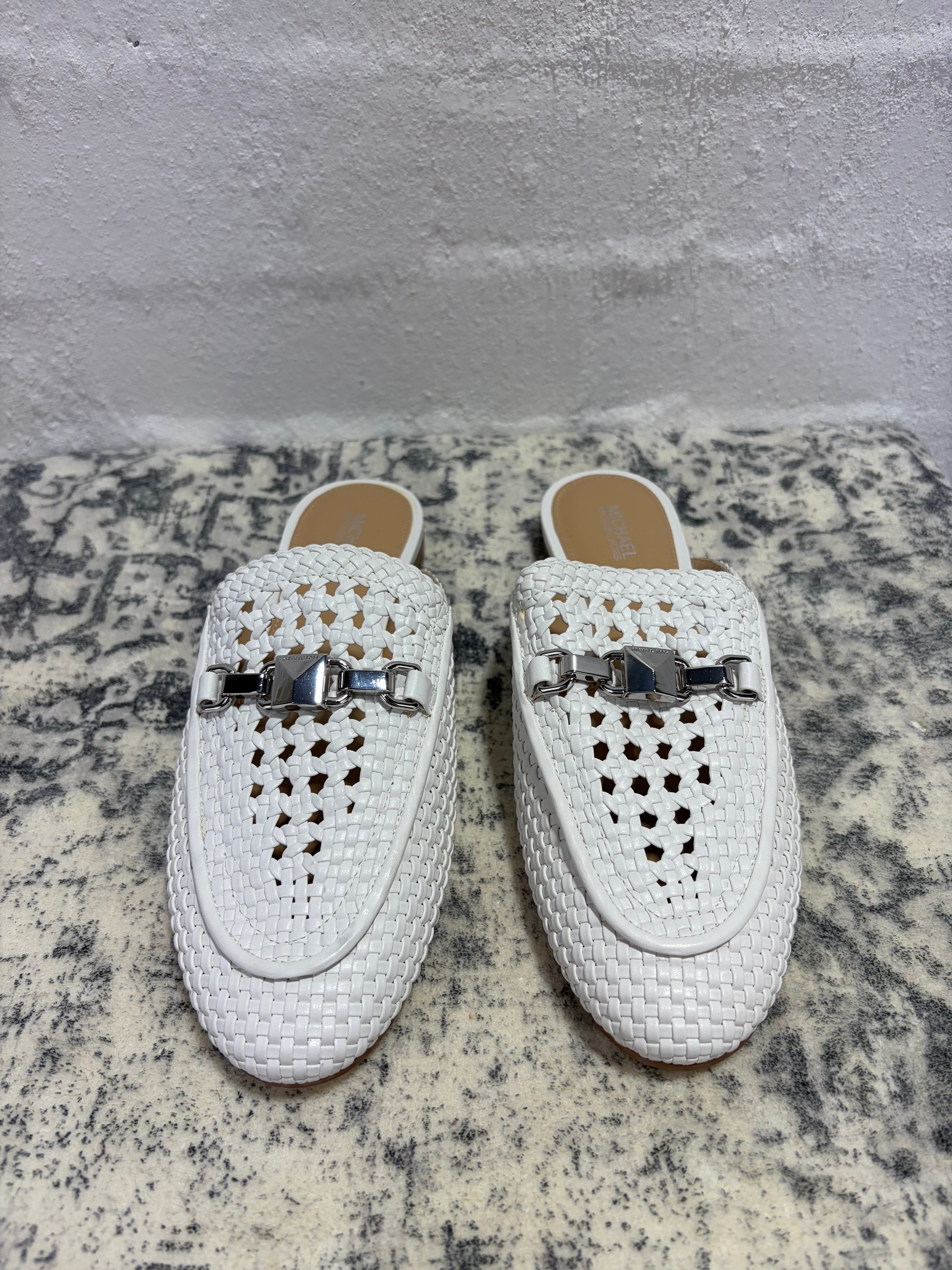Michael Kors White 'Charlton' Woven Mules - EU38
