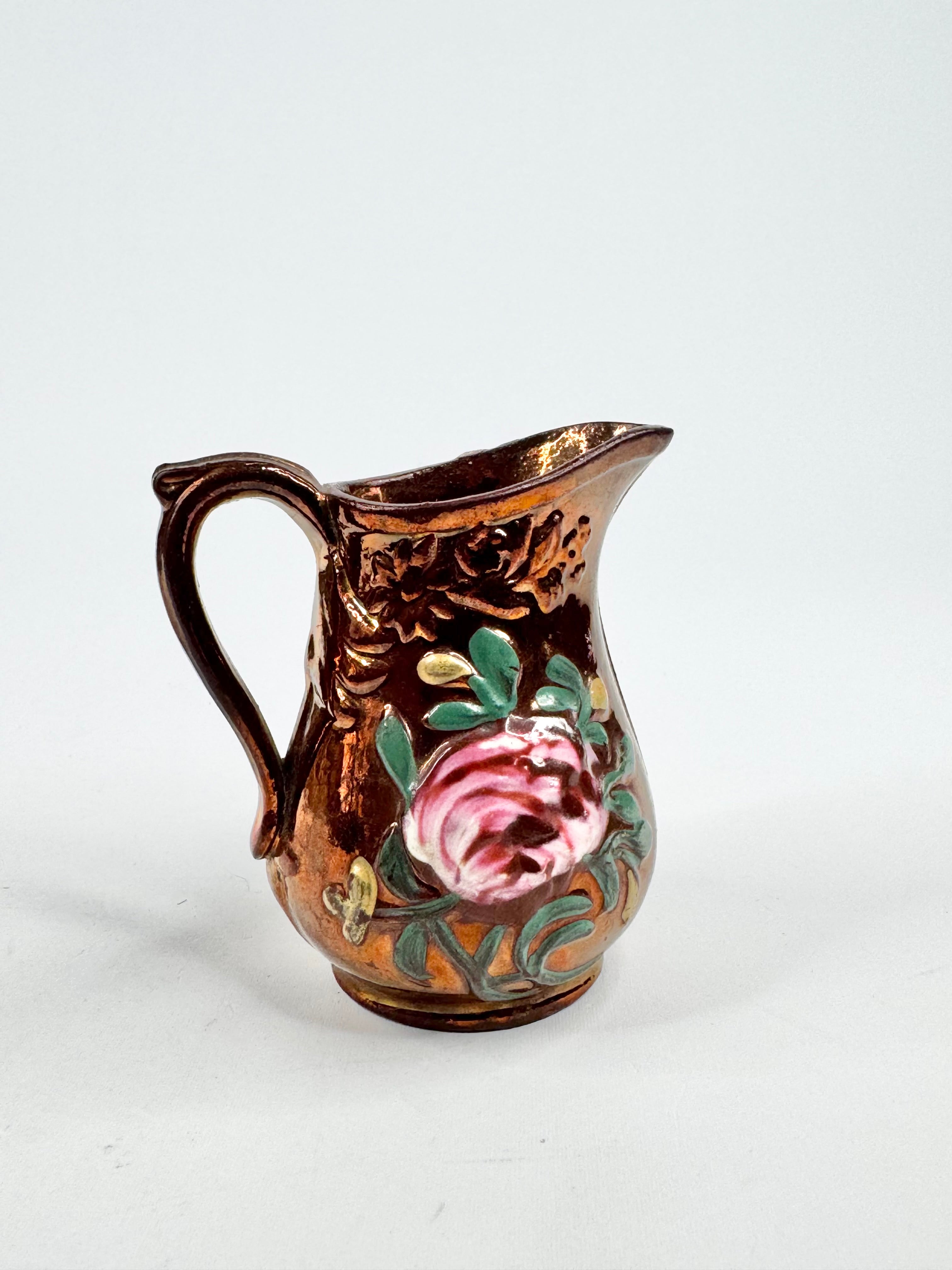Vintage Copper Lusterware Floral Pitcher