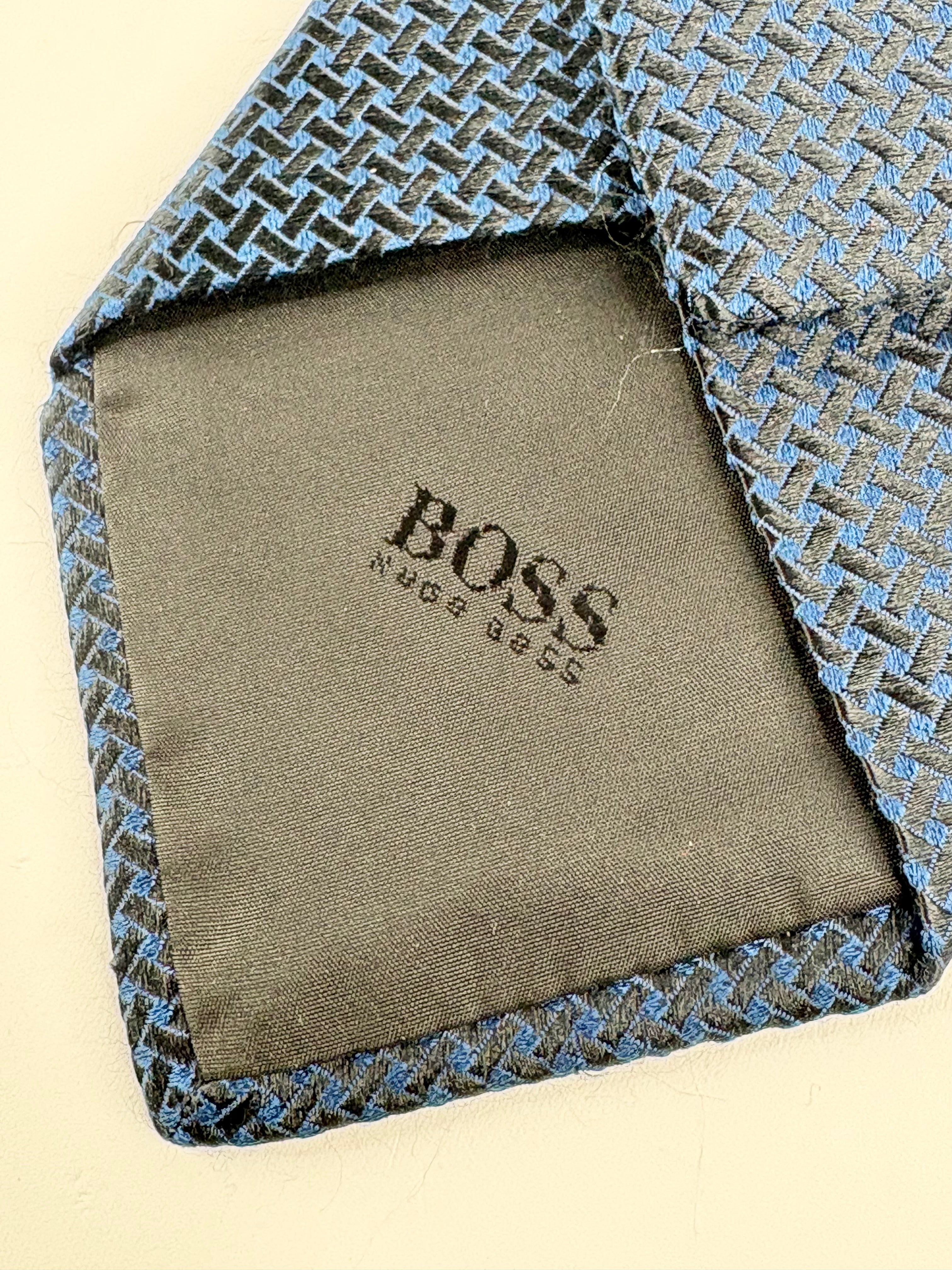 Boss Hugo Boss Midnight Blue & Black Criss-Cross Pattern Silk Tie