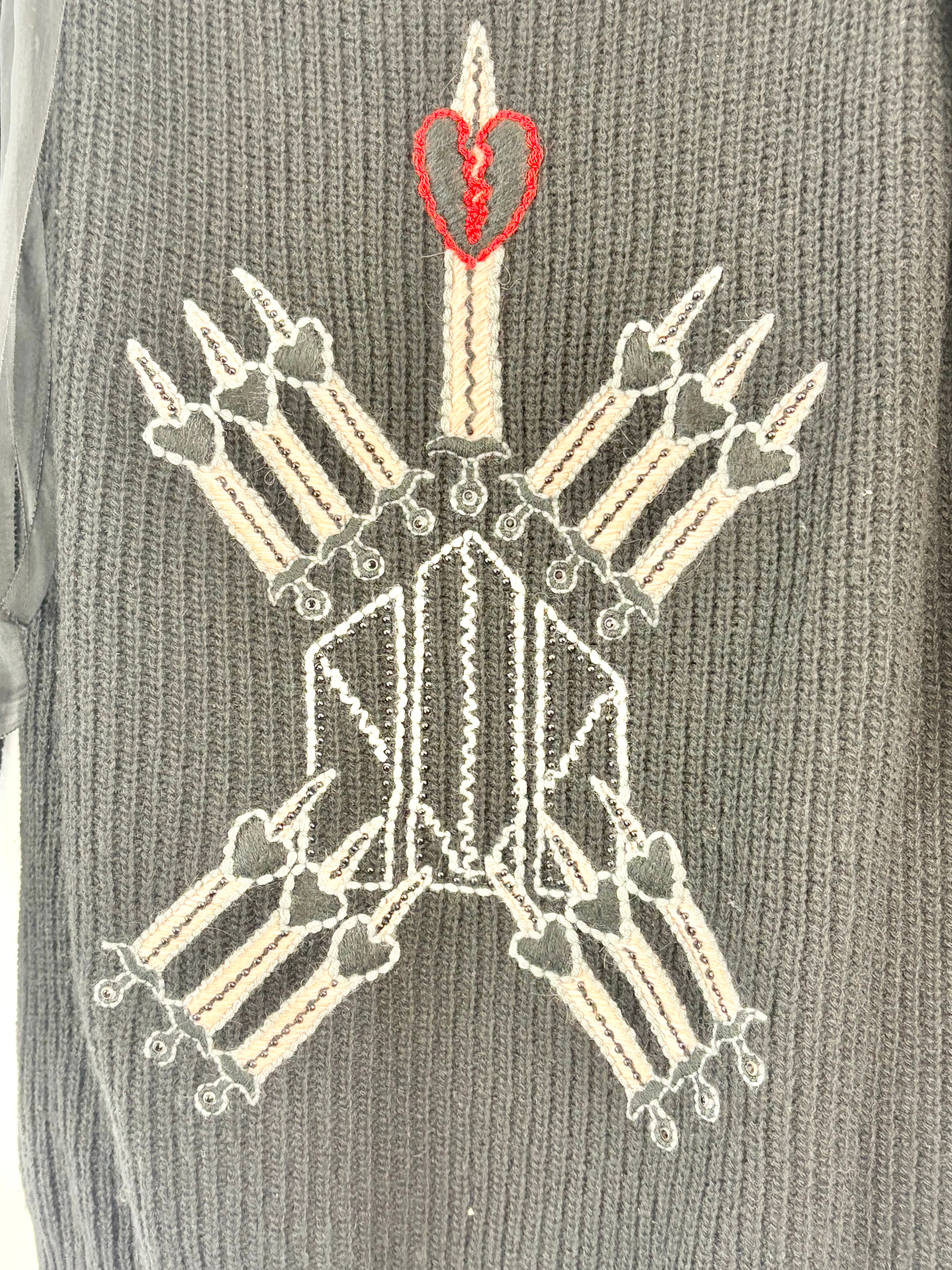 Valentino Black Ribbed Wool & Cashmere Blend 'Hearts & Daggers' Knit Sweater - AU8/10