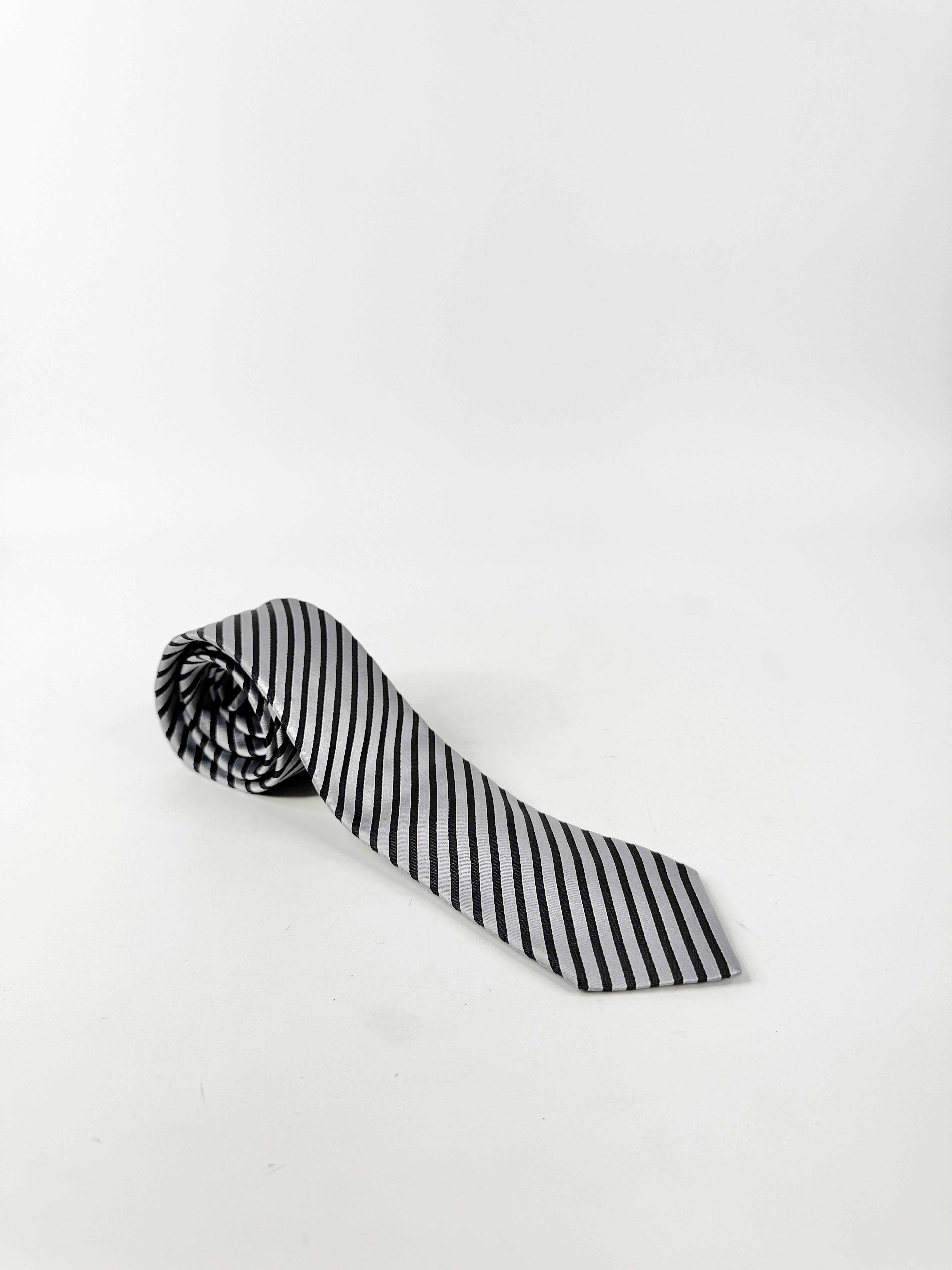 Emporio Armani Silver & Black Striped Tie