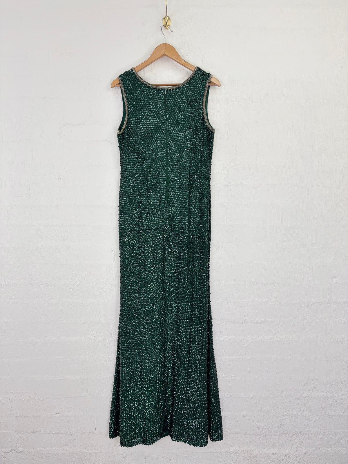 Rachel Gilbert Dark Emerald Sequined & Beaded Gown - AU10/12
