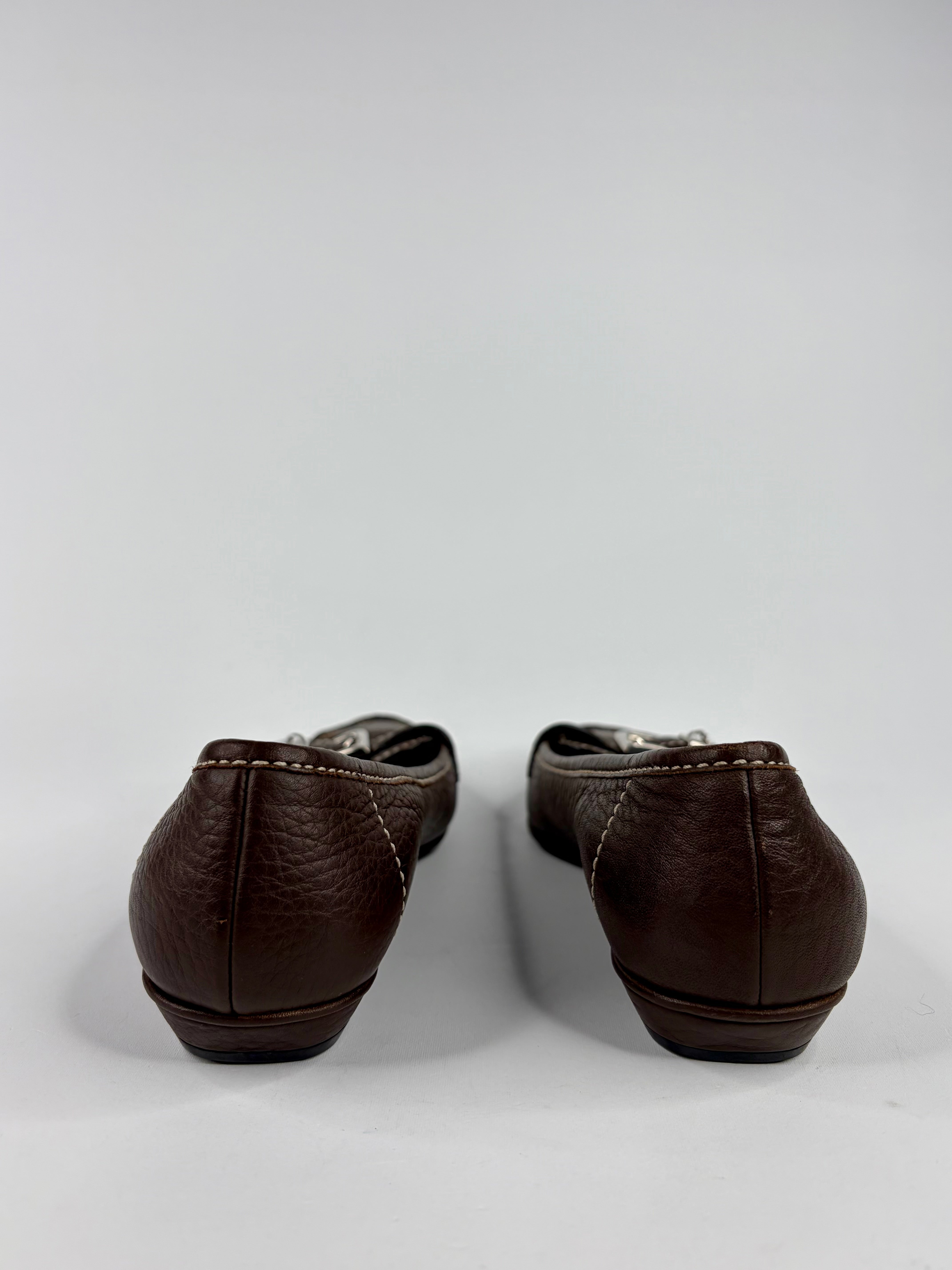 Prada Chocolate Leather Pointed Flat - 36