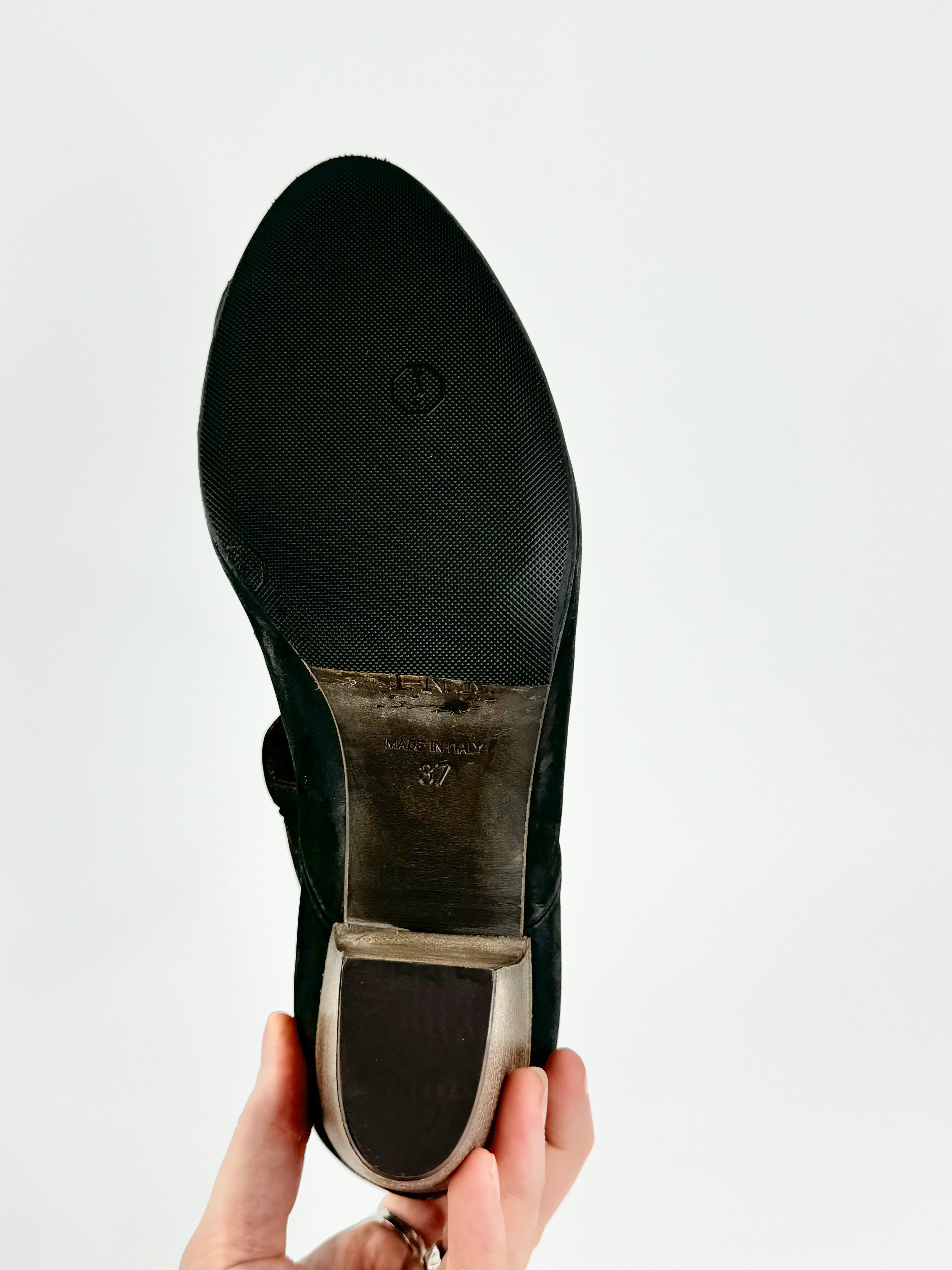 Ink Black Laser Cut Block Heels - EU37