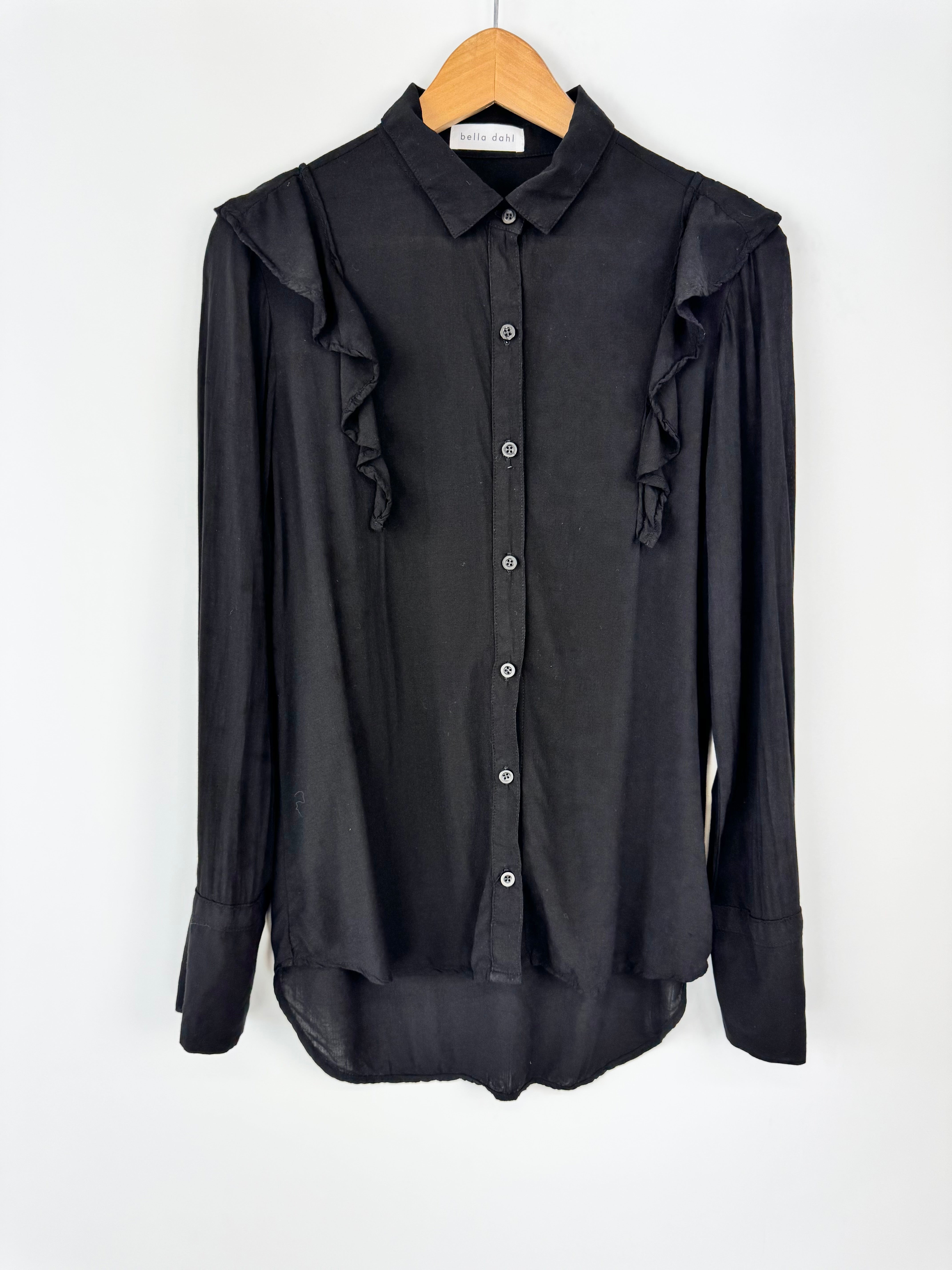 Bella Dahl Black Ruffle Trim Button-Down Shirt - AU10