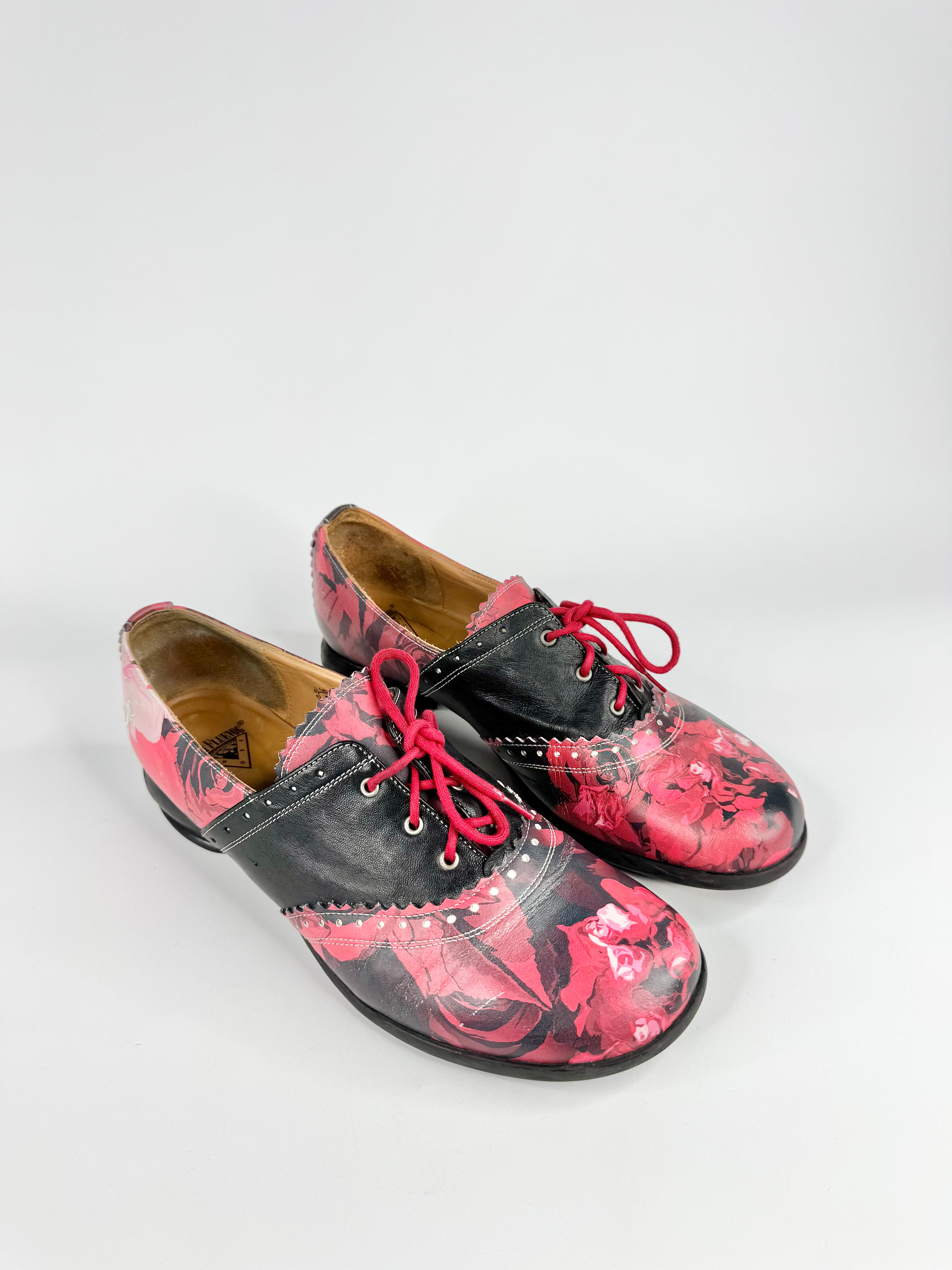 John Fluevog 'Erika' Brogued Oxford Rose Patterned Shoes - 10.5