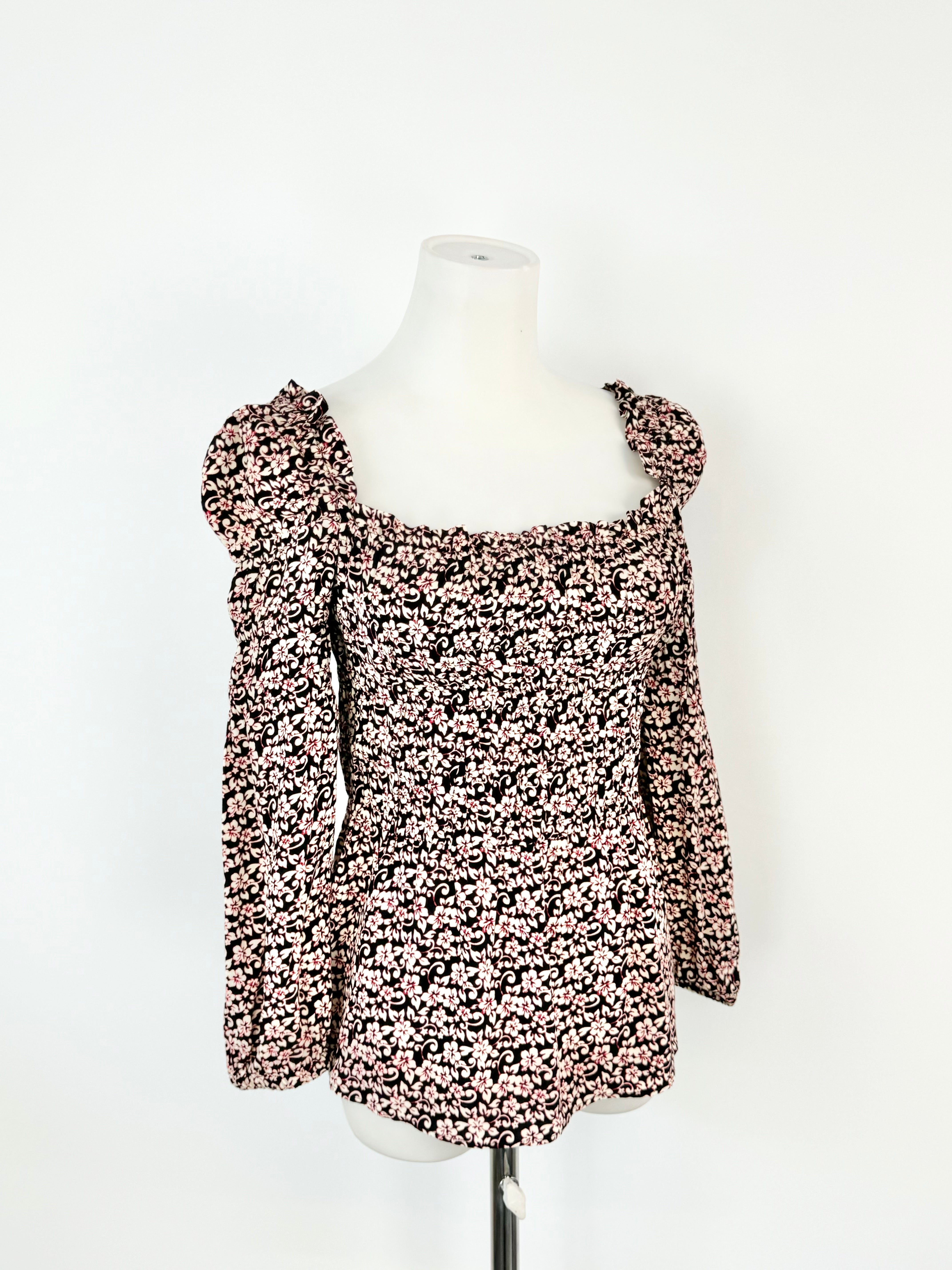 Maje Red Cream & Black Floral 'Lanael' Peasant Blouse - AU8