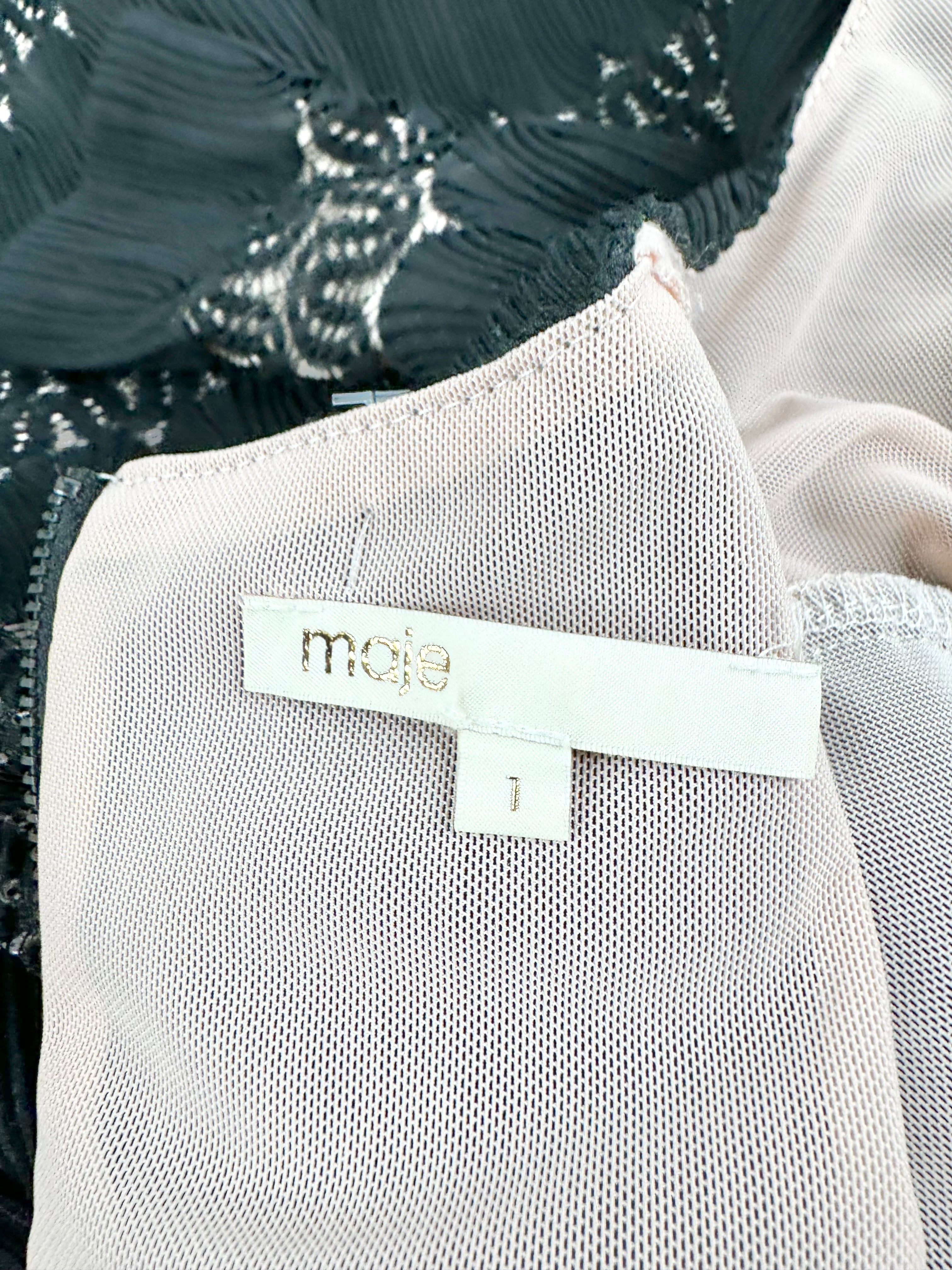 Maje Black & Cream 'Relane Fit & Flare' Lace Dress - AU8