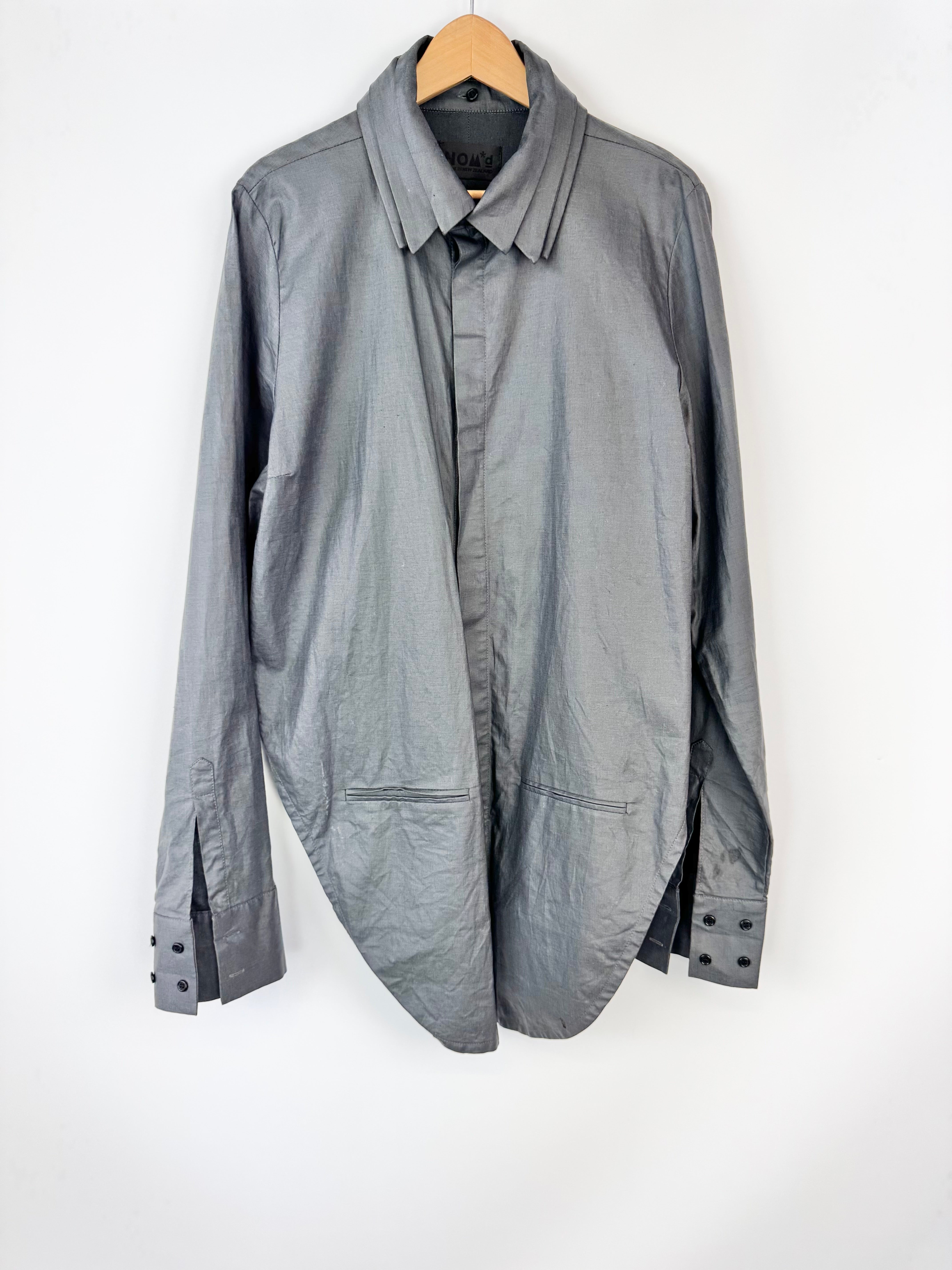 Nom*D Slate Grey Avant-Garde Linen Blend Cut Out Shirt - AU10/12