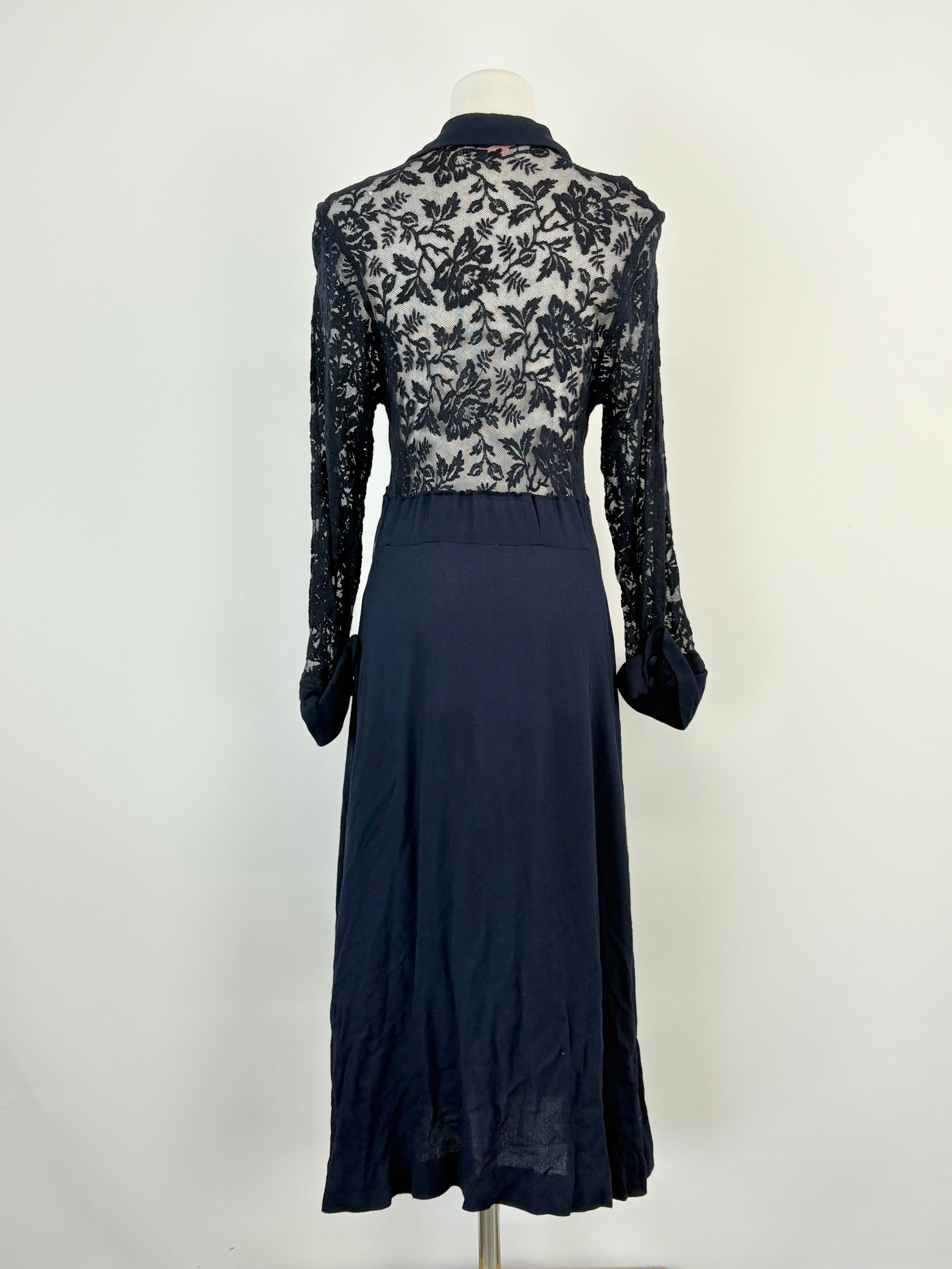 Peekaboo Navy Blue Embroidered Lace Floral Midi Dress - AU8/10