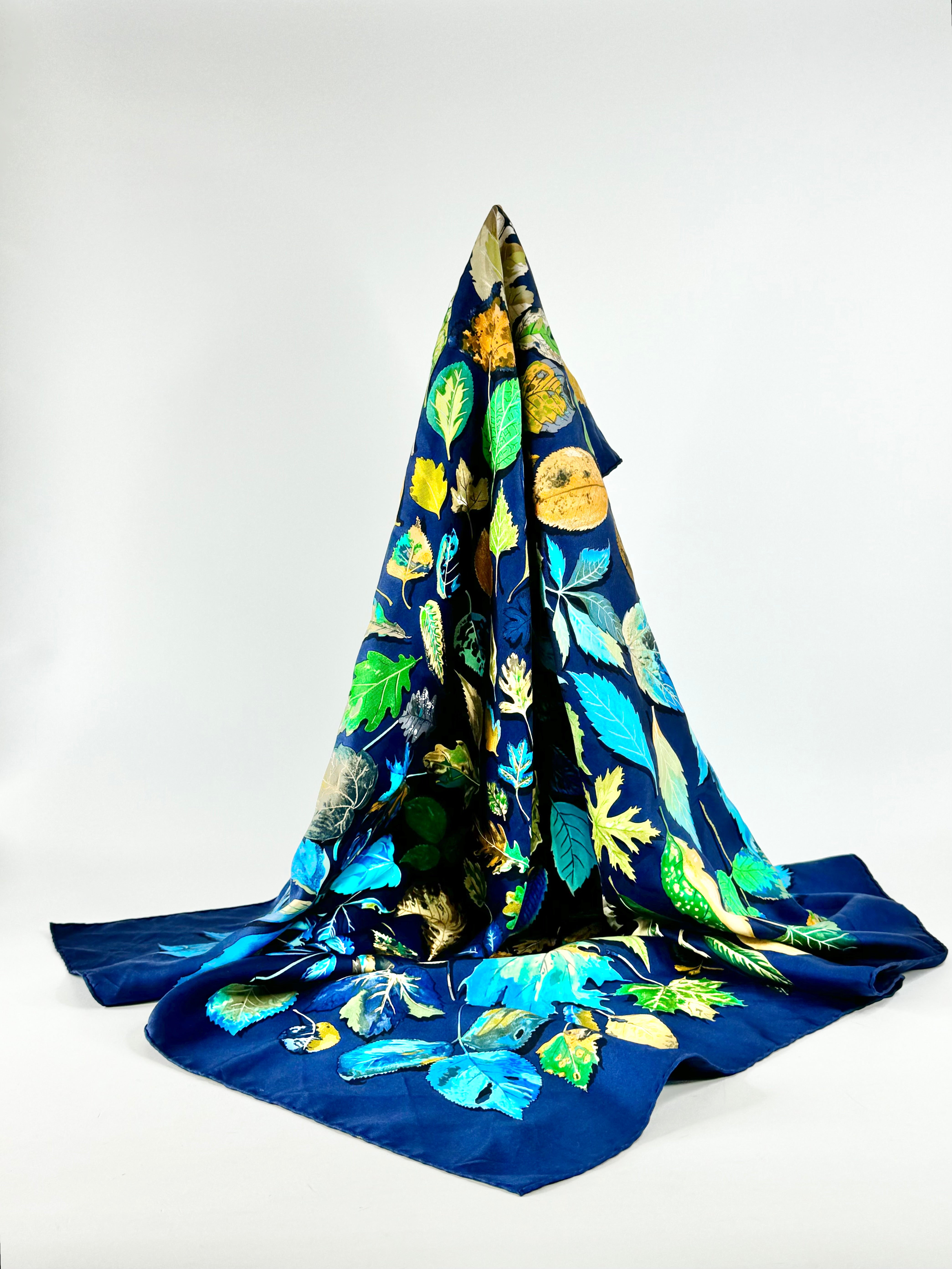 Hermès Blue 'Feuilles D'Automne Tourbillons' Silk Scarf