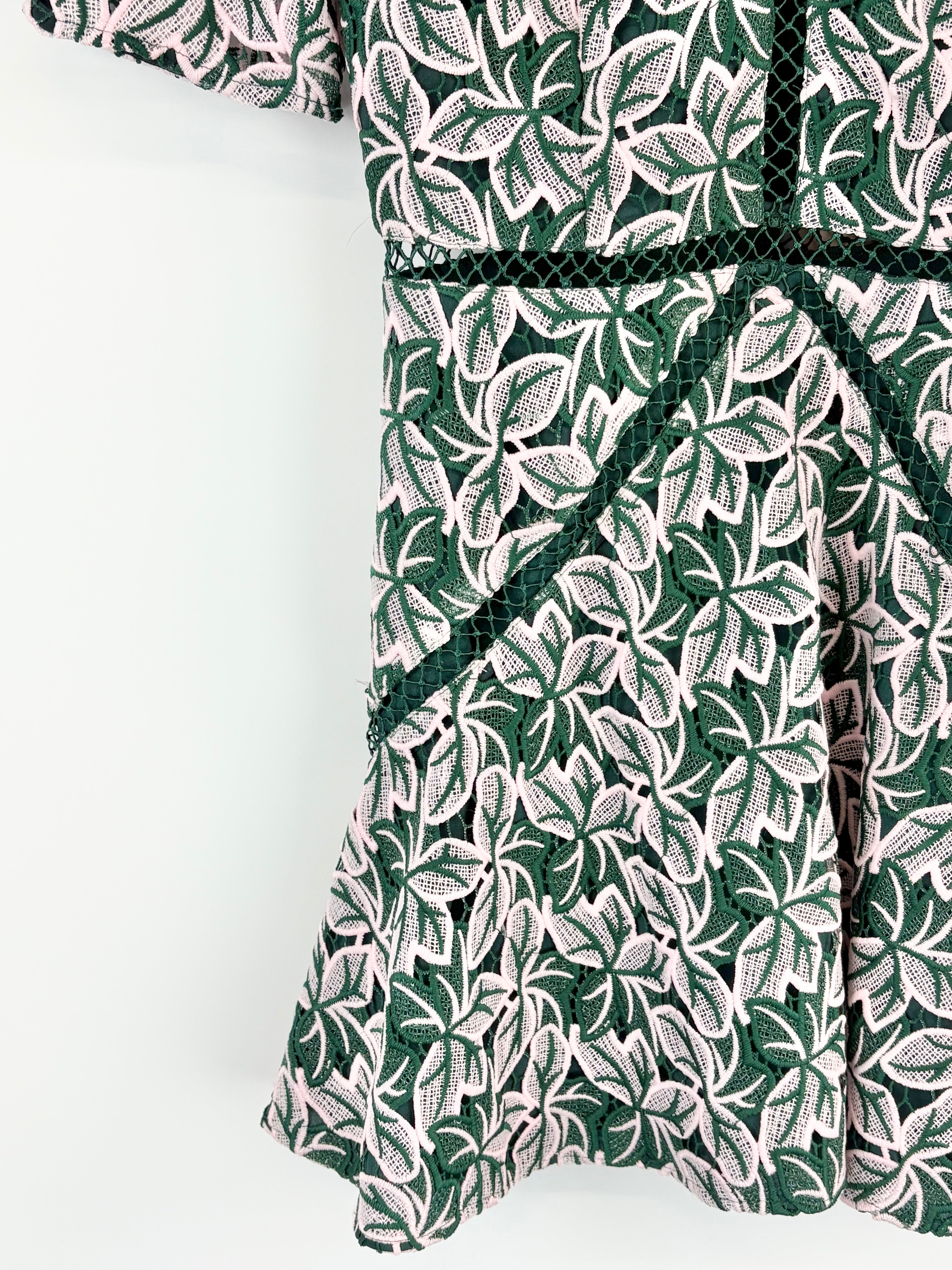 Keepsake Forest Green & Blush 'Wild Things' Lace Midi Dress - AU14/16