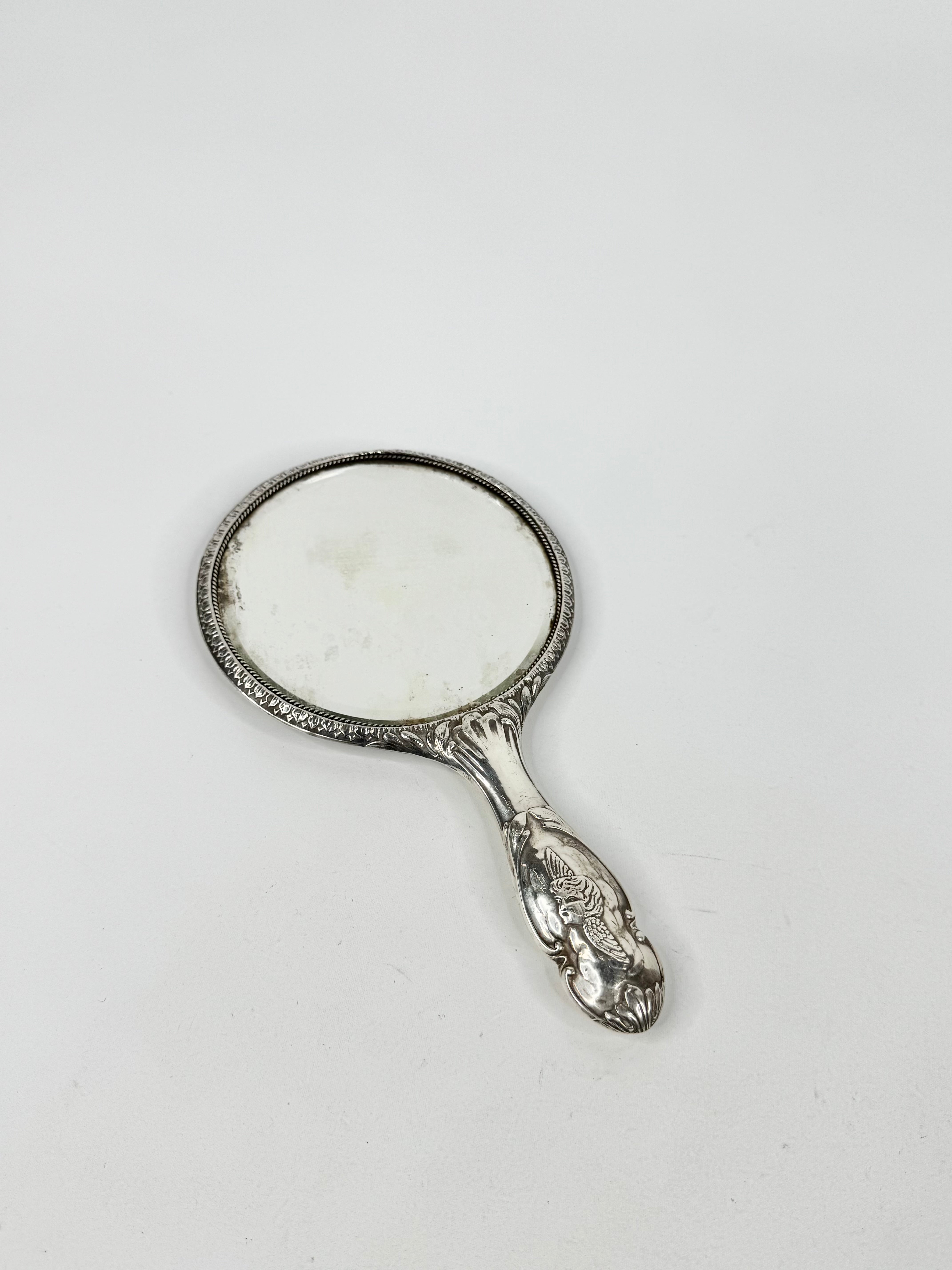 Antique 1900s Henry Mathews Handheld Silver Mirror