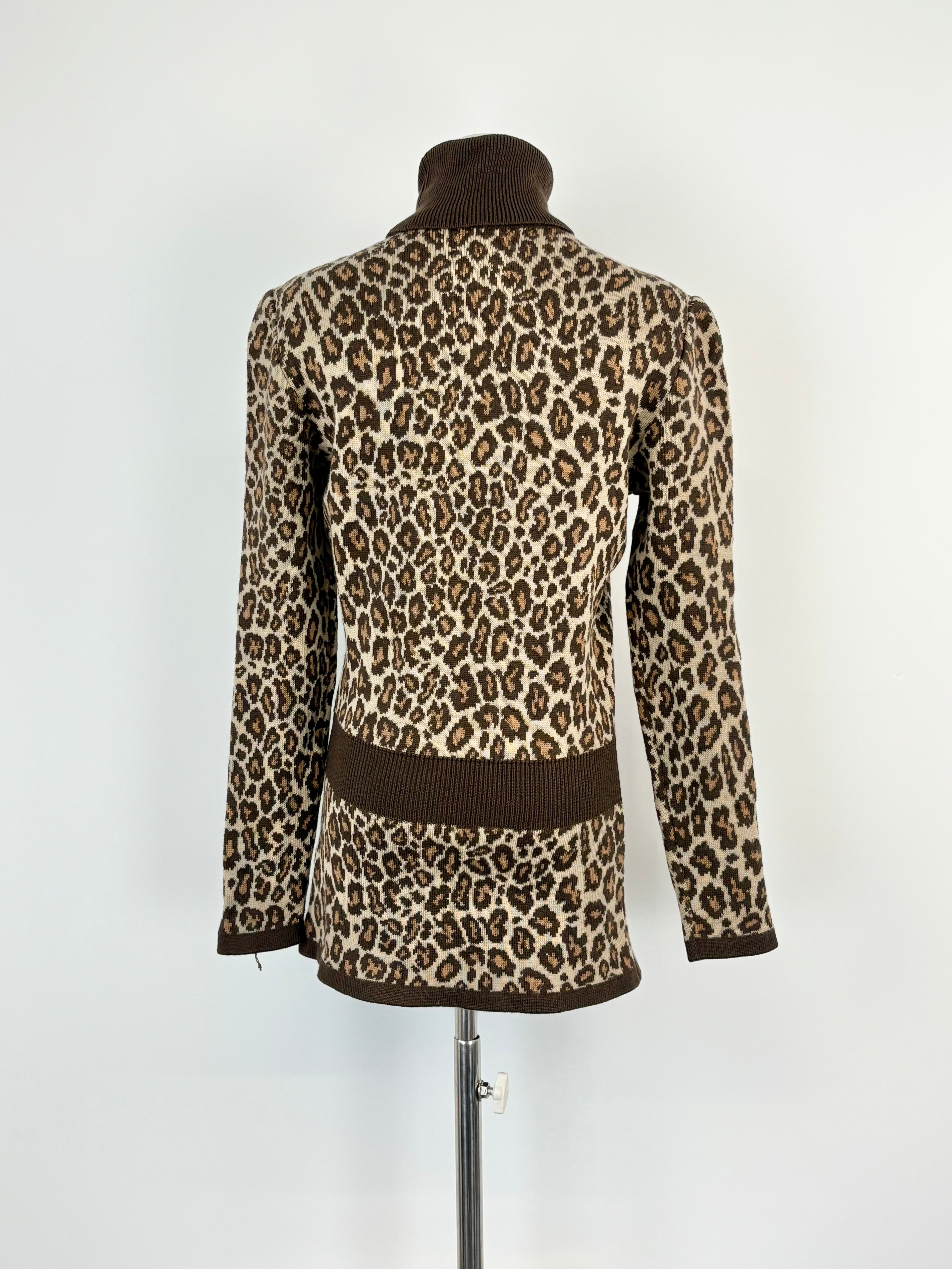 Vintage 80s Valentino Garavani Studio Animal-Print Wool Turtle Neck Sweater - AU8