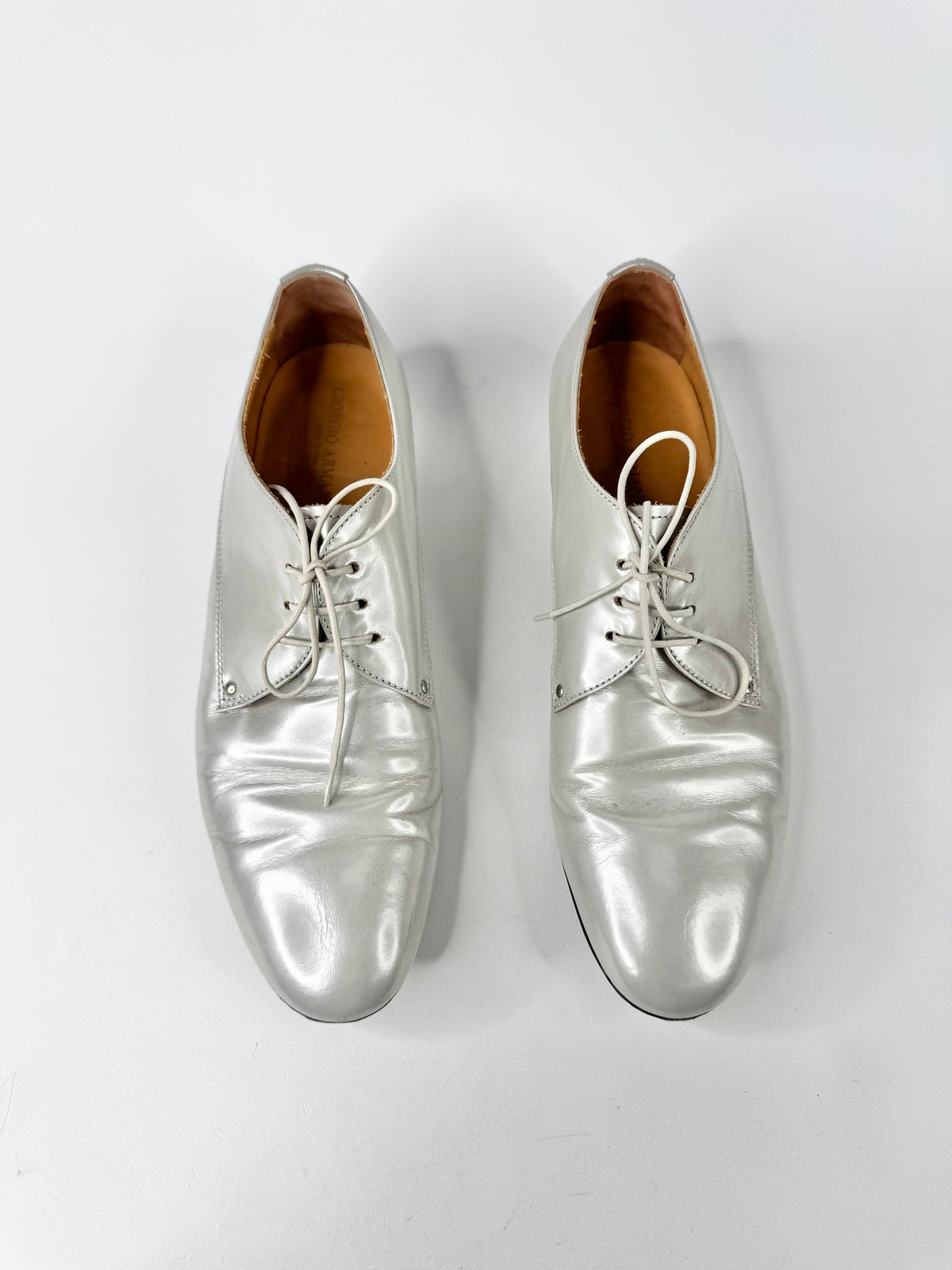 Giorgio Armani Soft Silver Leather Lace Up Shoes - EU39.5