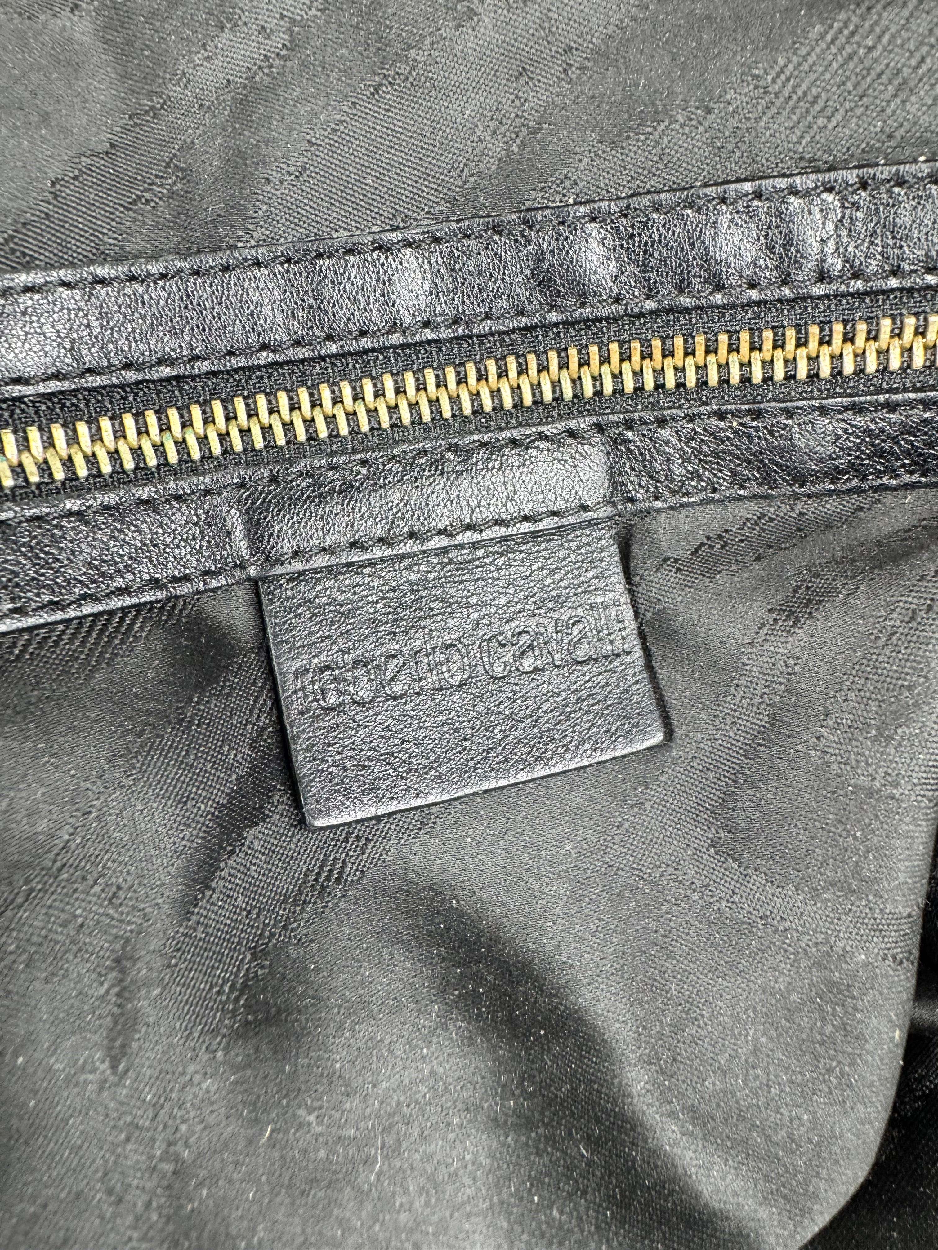 Roberto Cavalli Black Leather Corset Laced Tote Bag