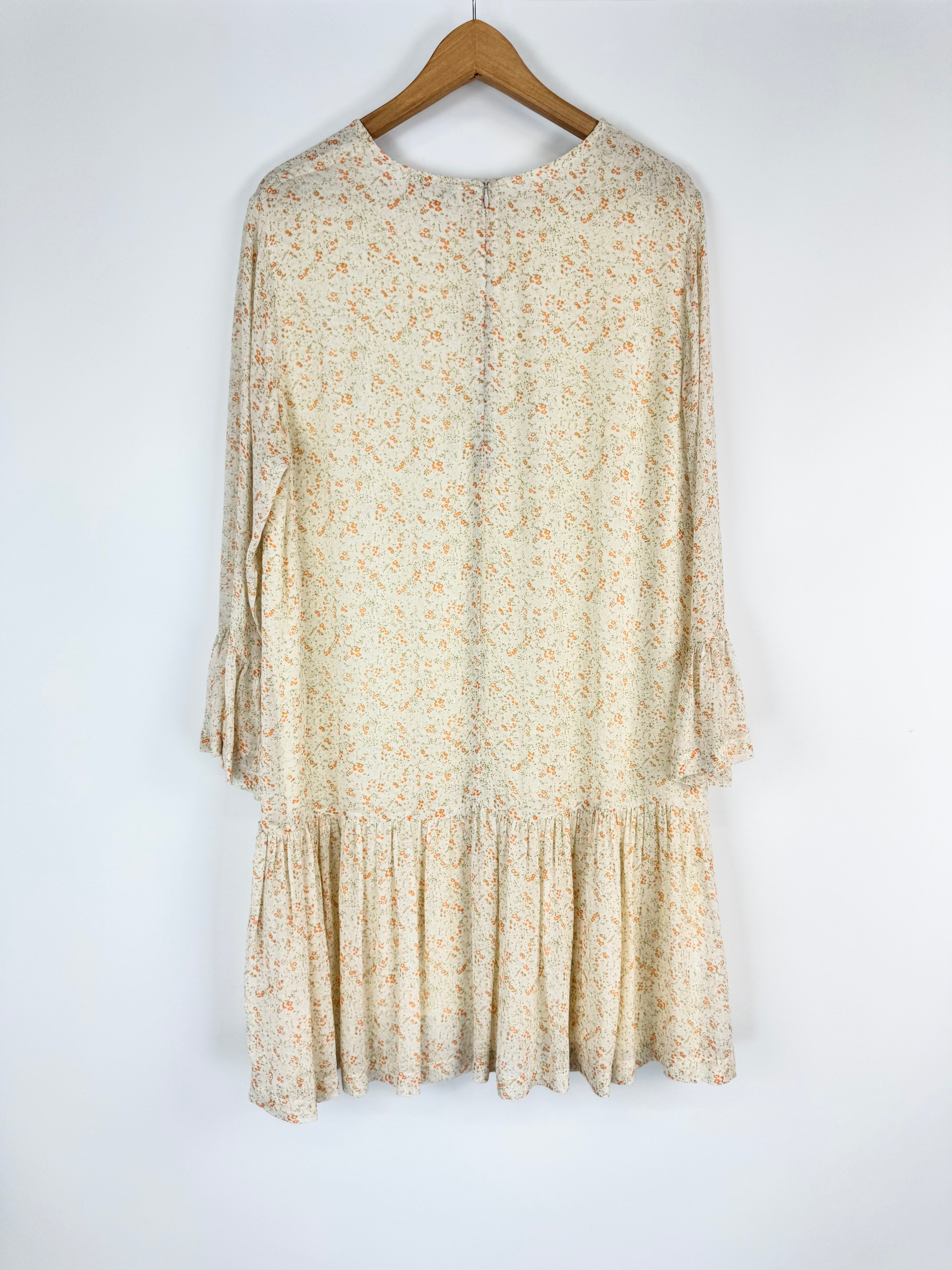 Ganni Ecru 'Clermont' Georgette Floral Dress - AU10/12