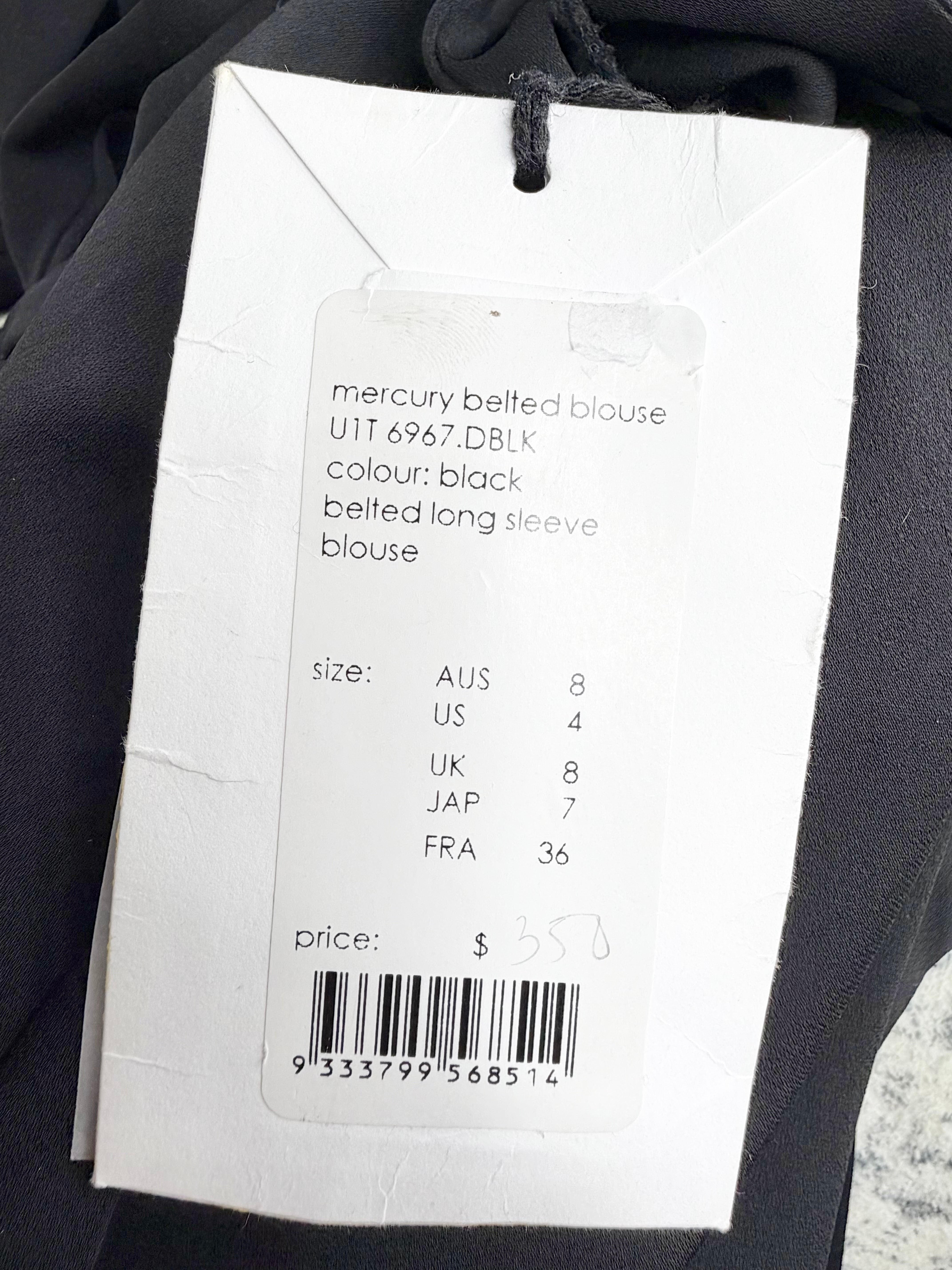 Camilla & Marc Black 'Mercury Belted Blouse' NWT - AU8
