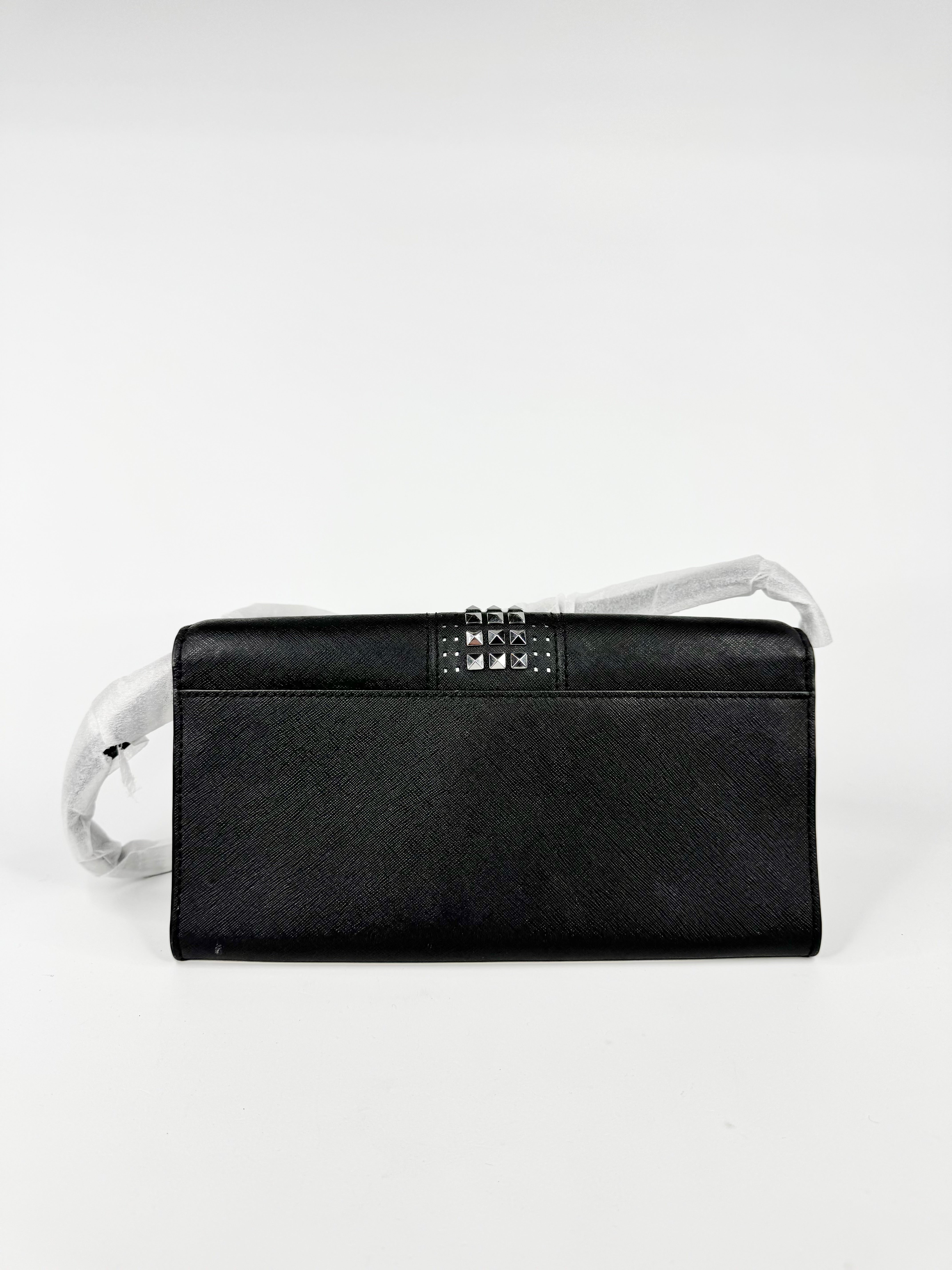 Michael Kors Black Leather 'Tina' Silver Studded Clutch NWT