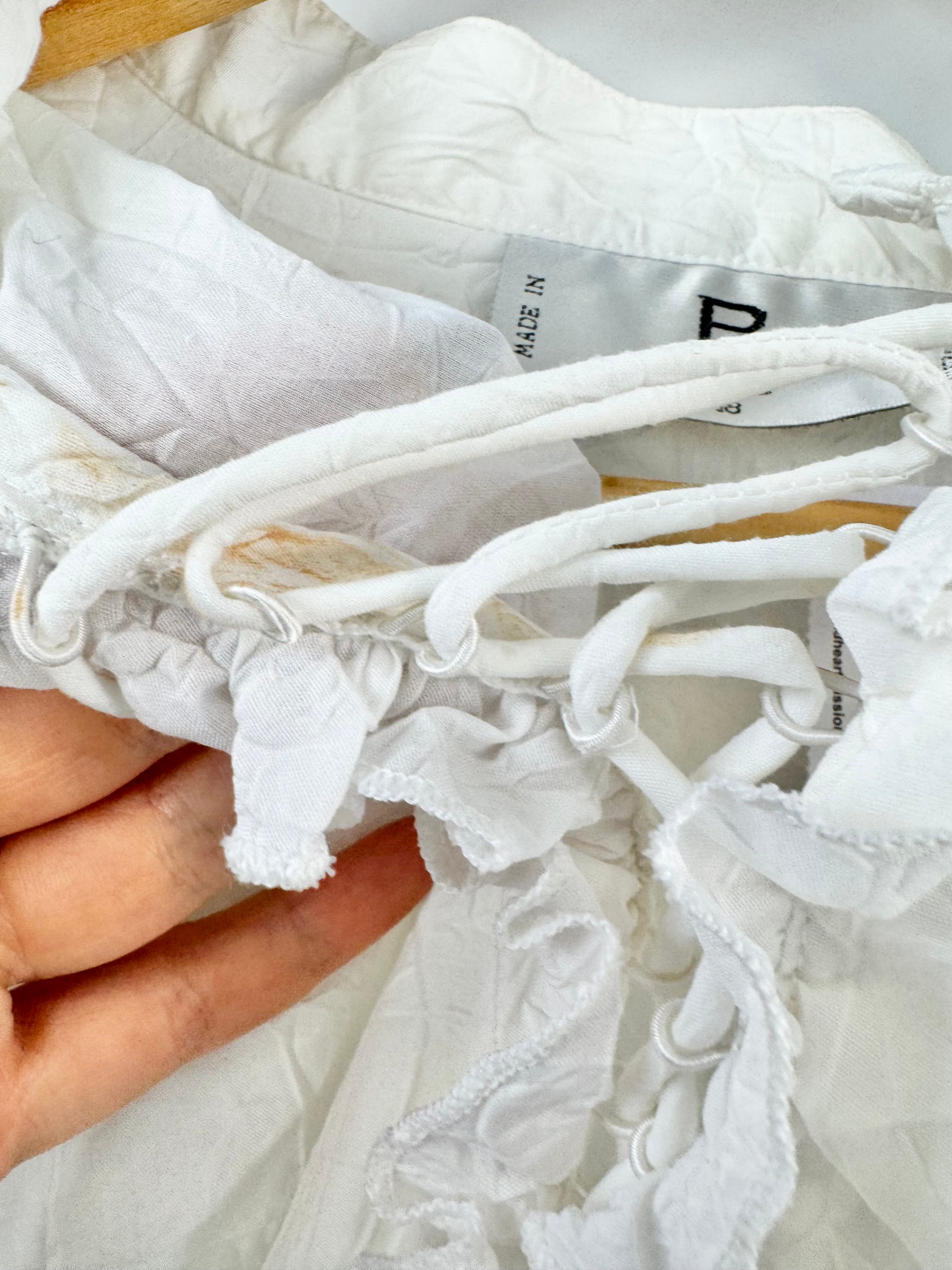 Bib White Crinkle Lace Up Blouse - AU16/18