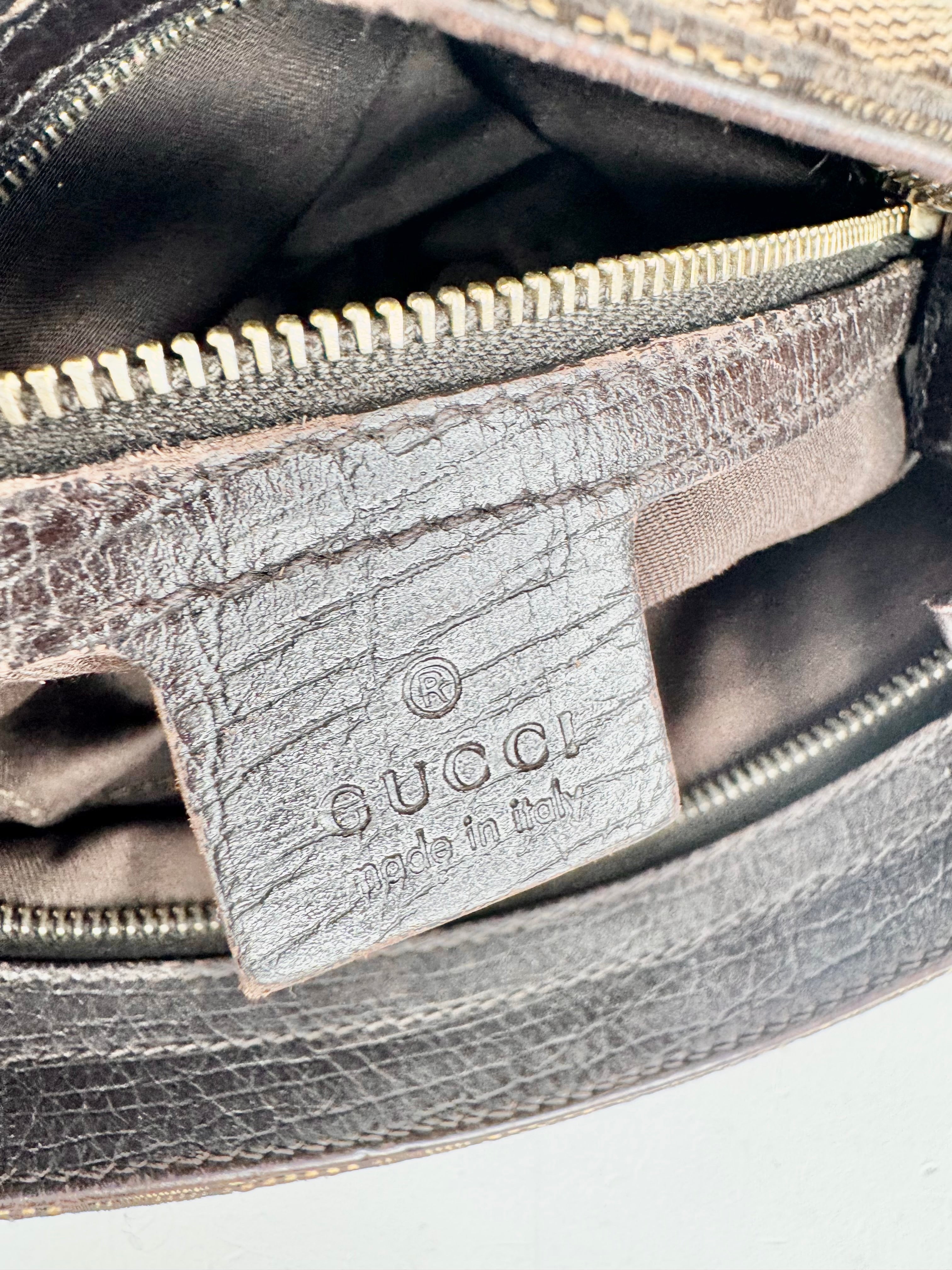 Vintage Gucci GG Canvas Horsebit Sherry Line Shoulder Bag Brown Beige