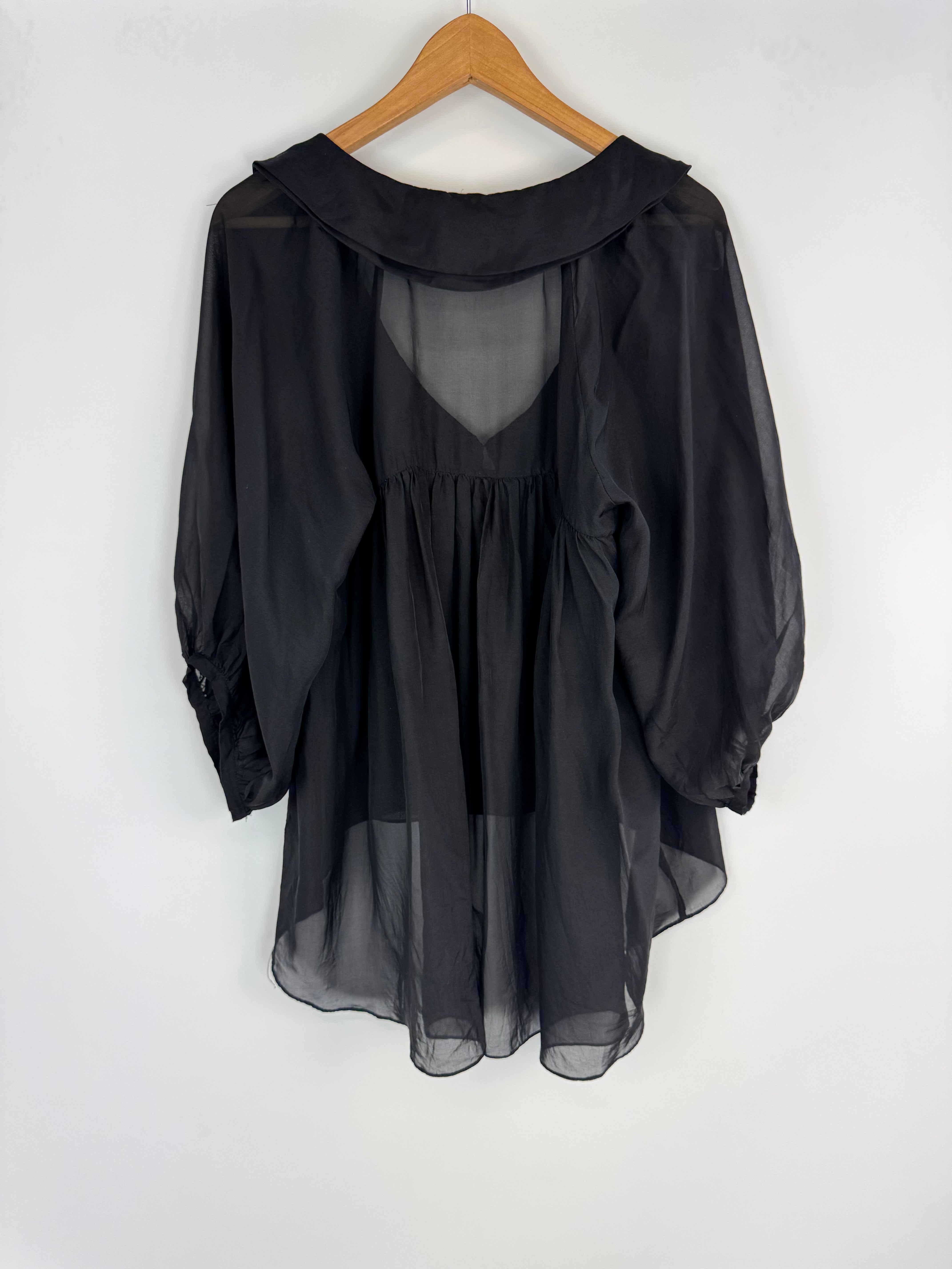 Morrison Sheer Black Silk Draped Blouse - AU8/10