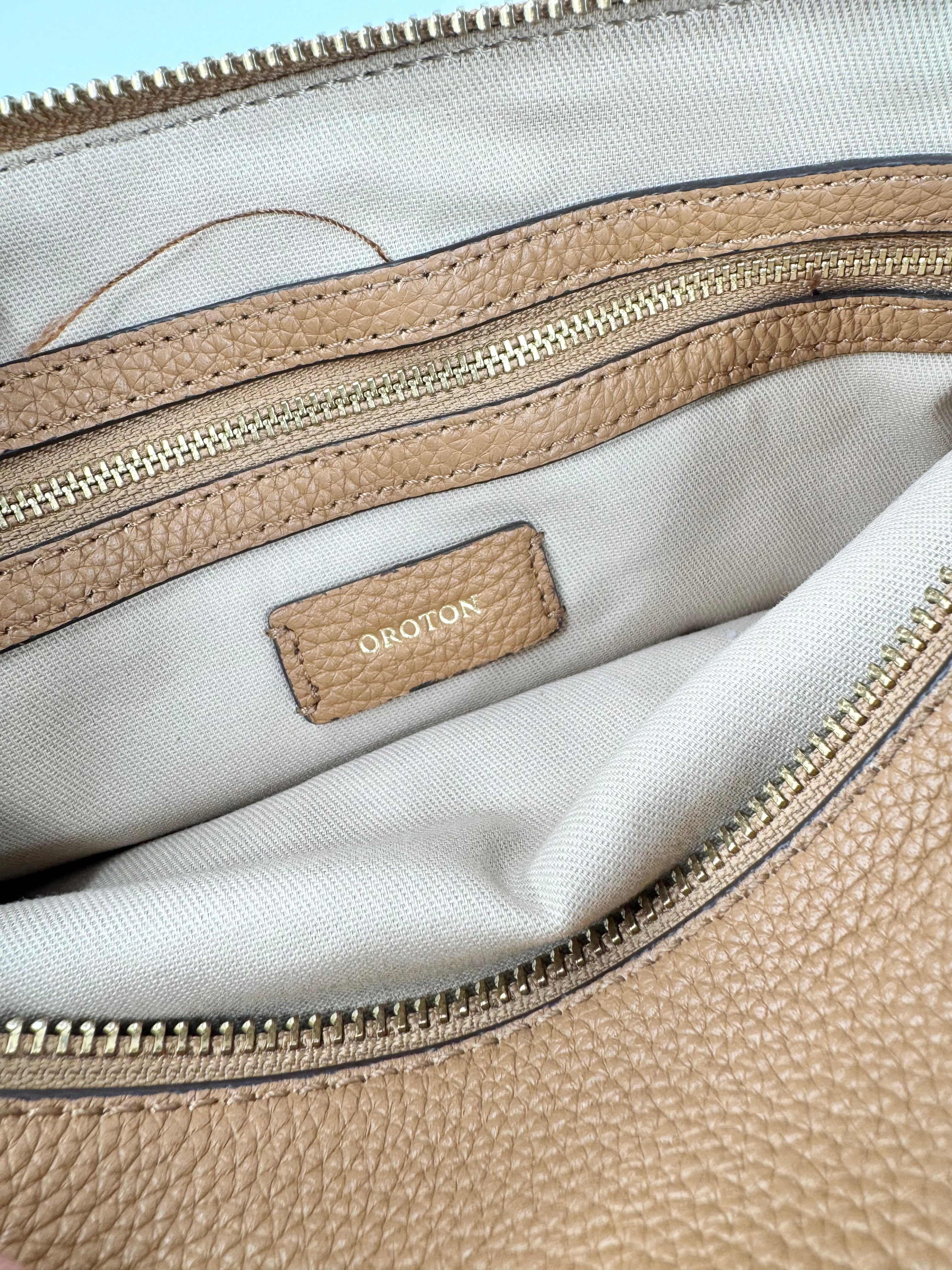 Oroton Tan 'Dylan' Grained Leather Camera Cross Body Bag
