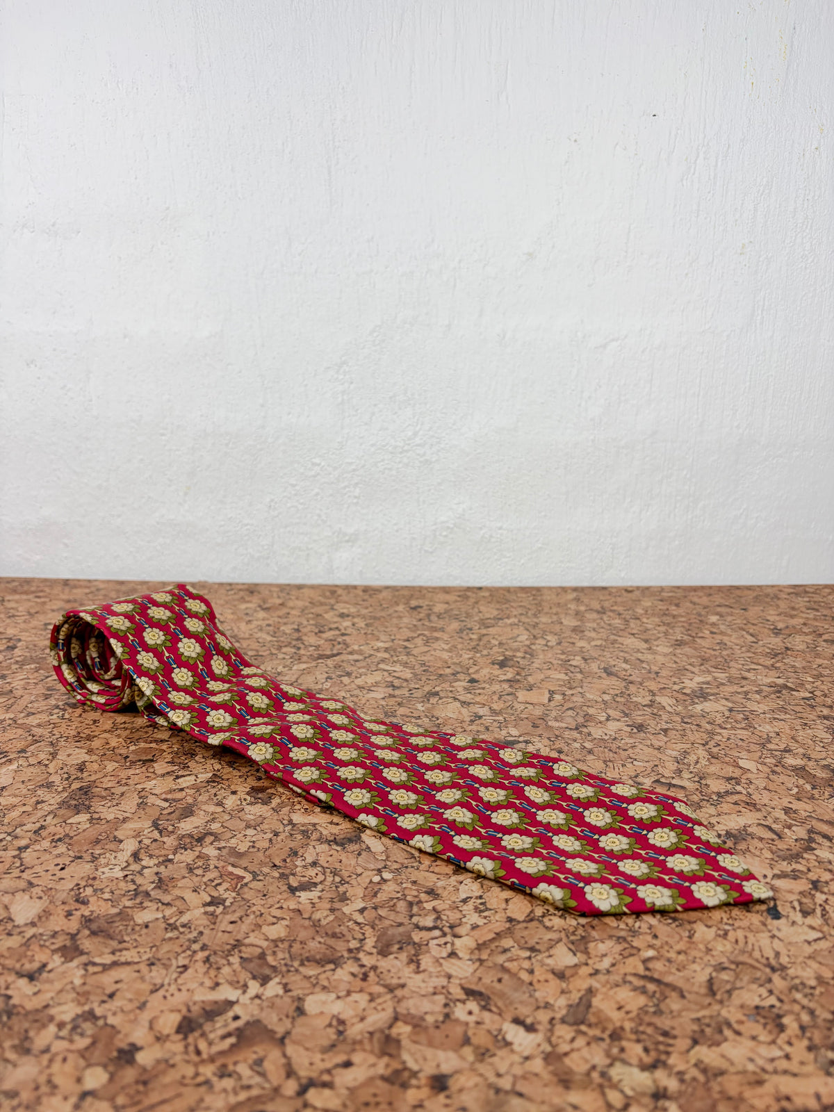 Fendi Red Silk & Cream Floral Silk Tie