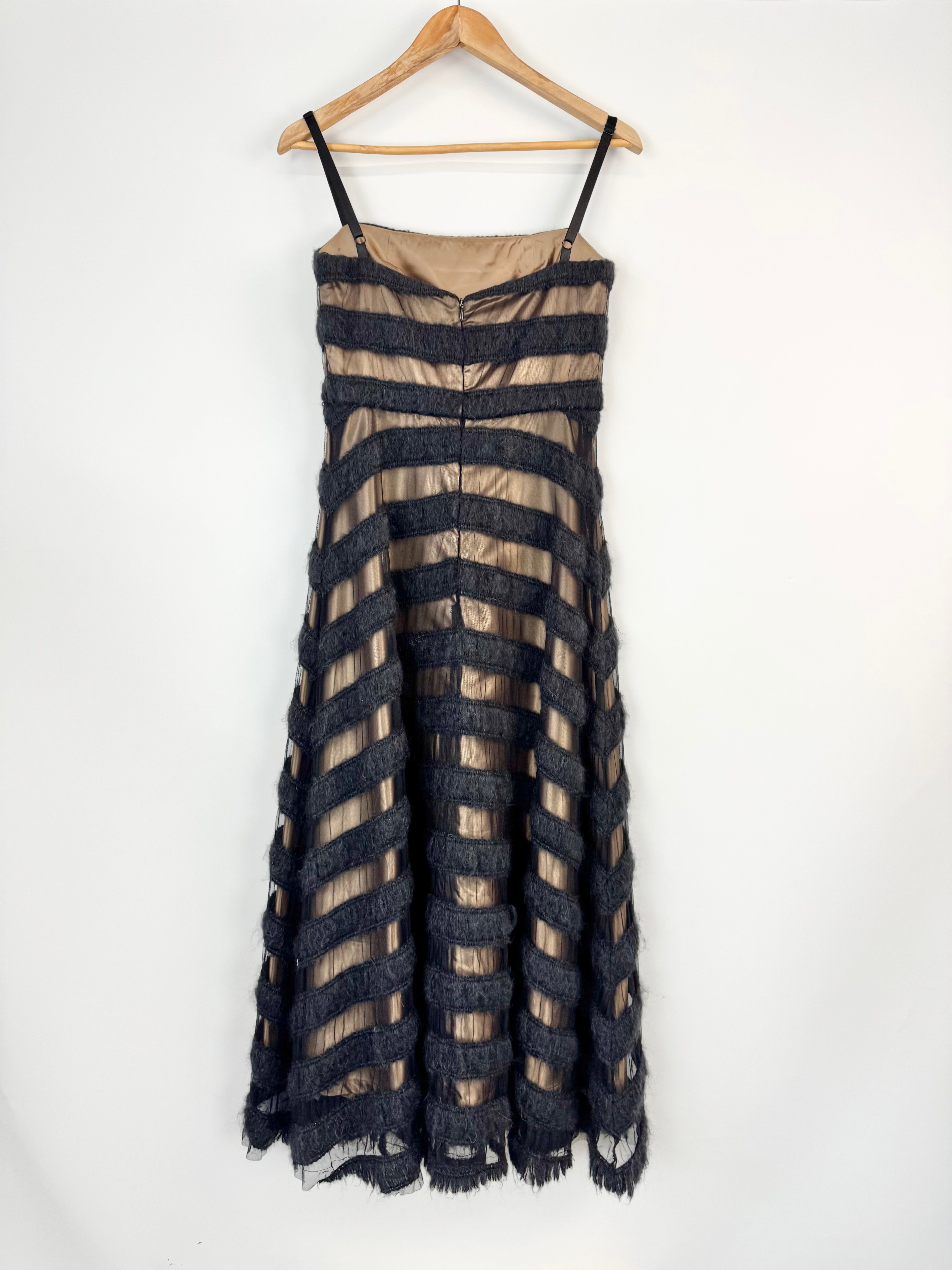 State of Grace Black & Champagne Striped Wool Cocktail Dress - AU8/10