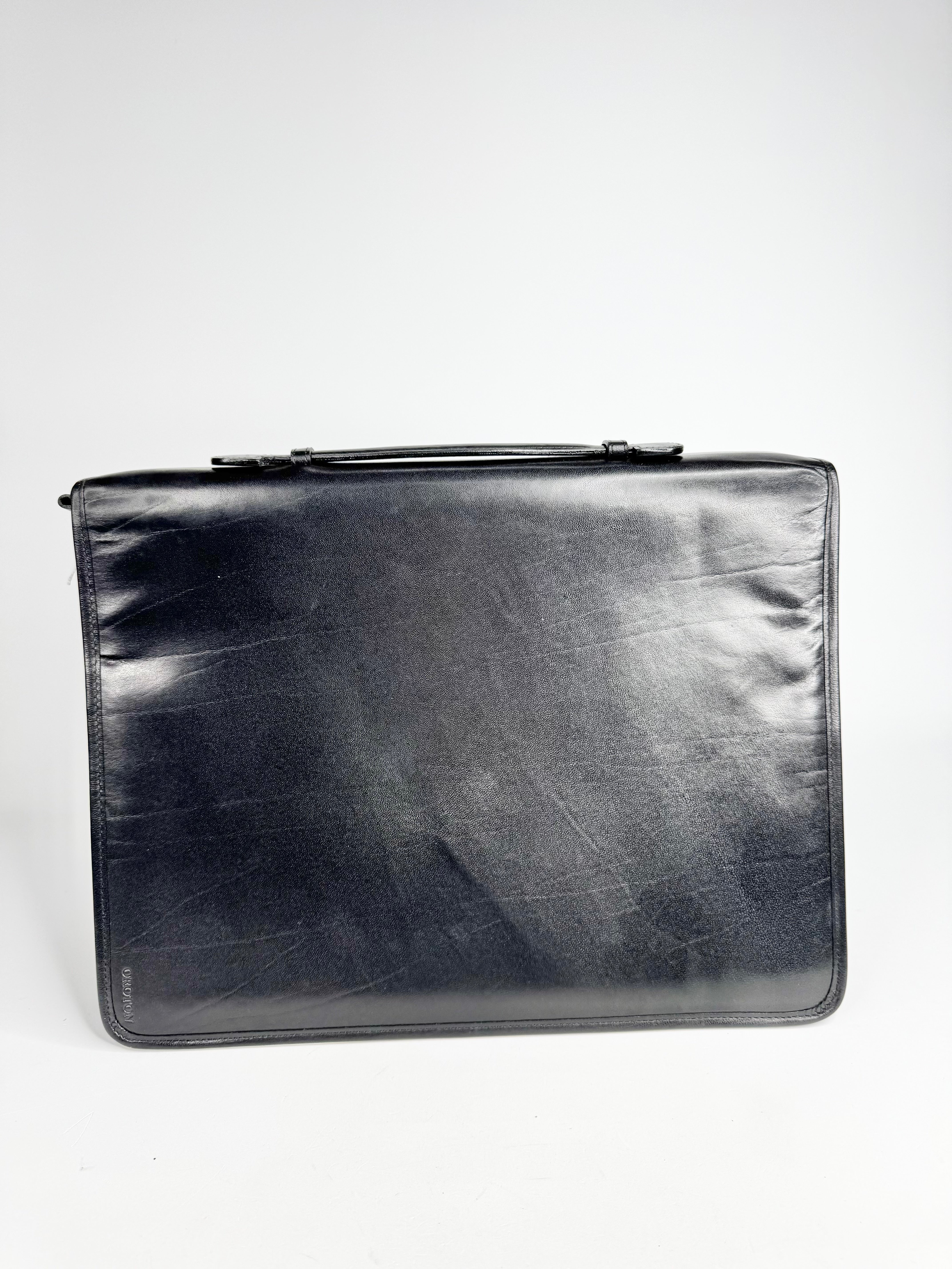 Oroton Black Leather Portfolio Bag