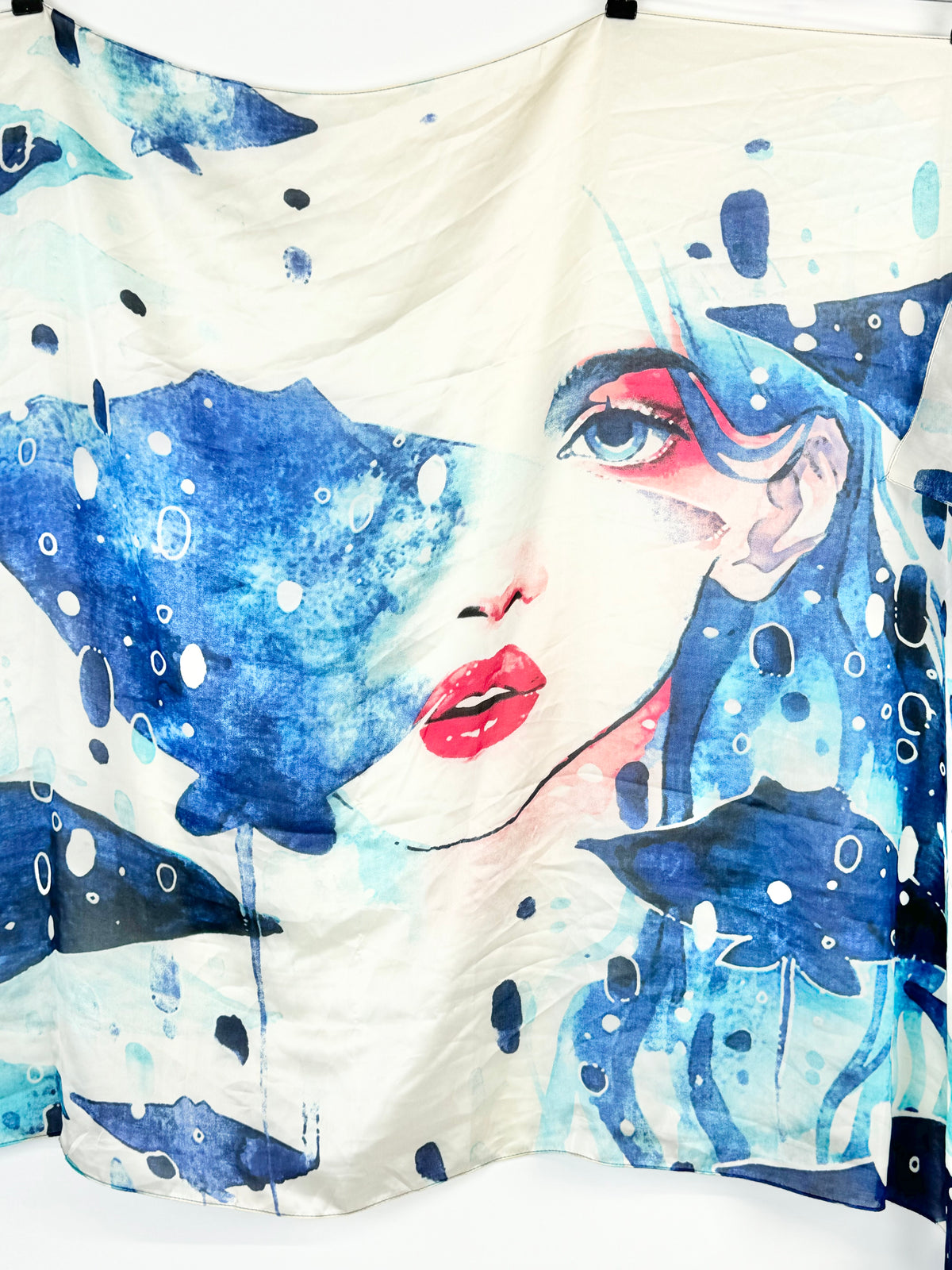 Large Pink & Blue Face Patterned Silky Shawl