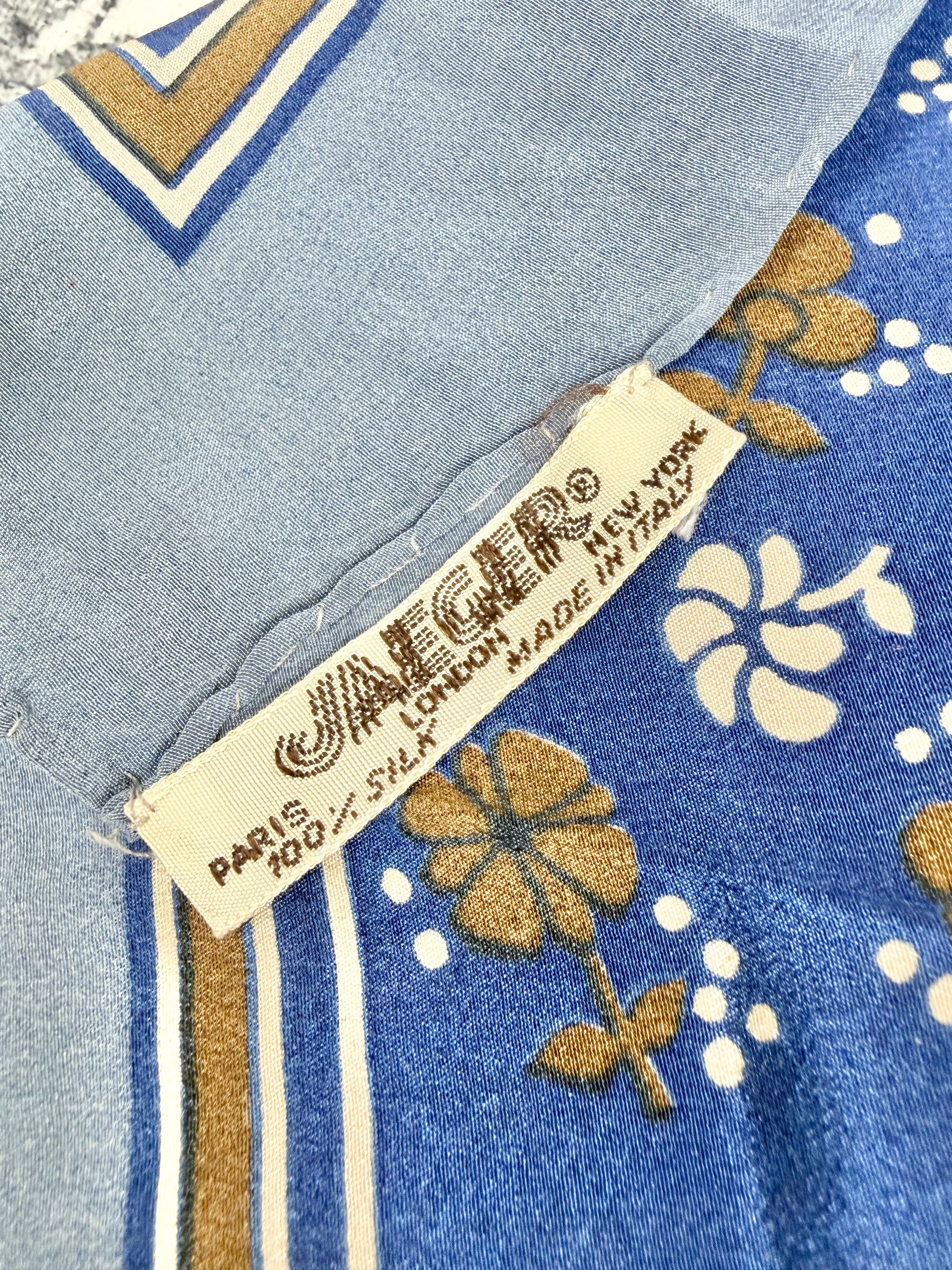 Vintage Jaeger Blue Flower Patterned Scarf
