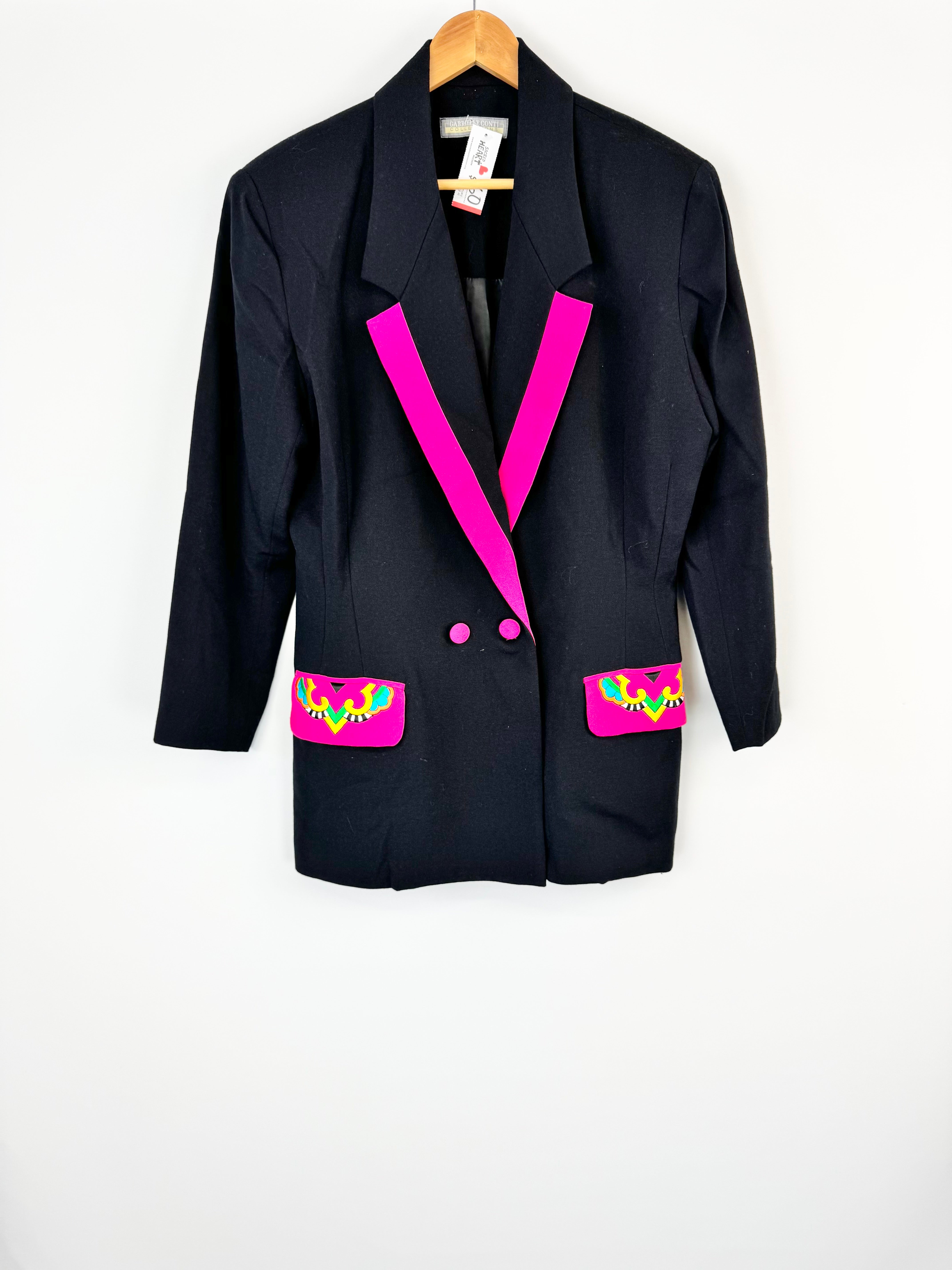 Gabrielle Conti Black & Hot Pink Trim Blazer - AU12/14