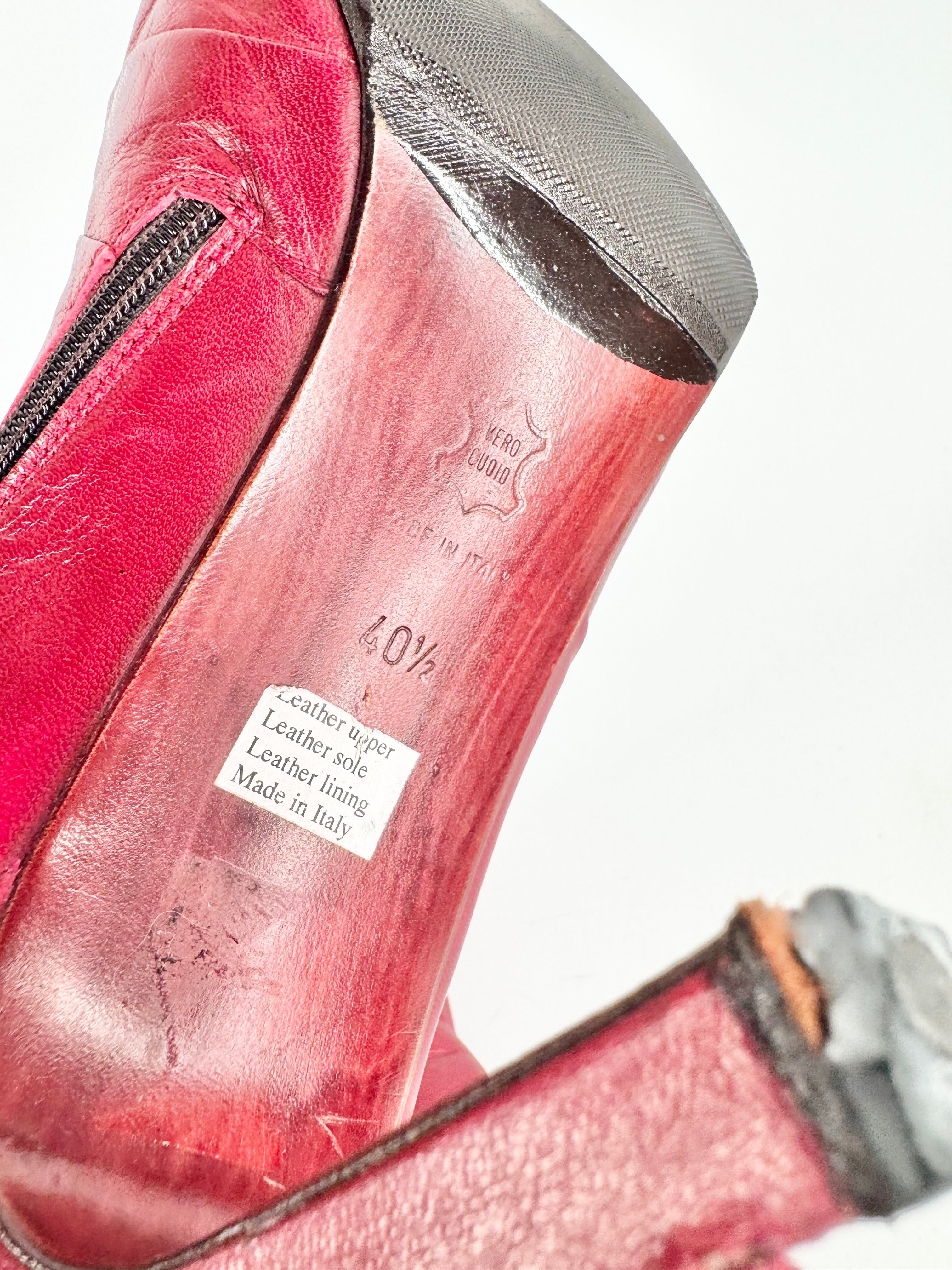 Michal Perry Cherry Red Leather Stiletto Boots - EU41.5