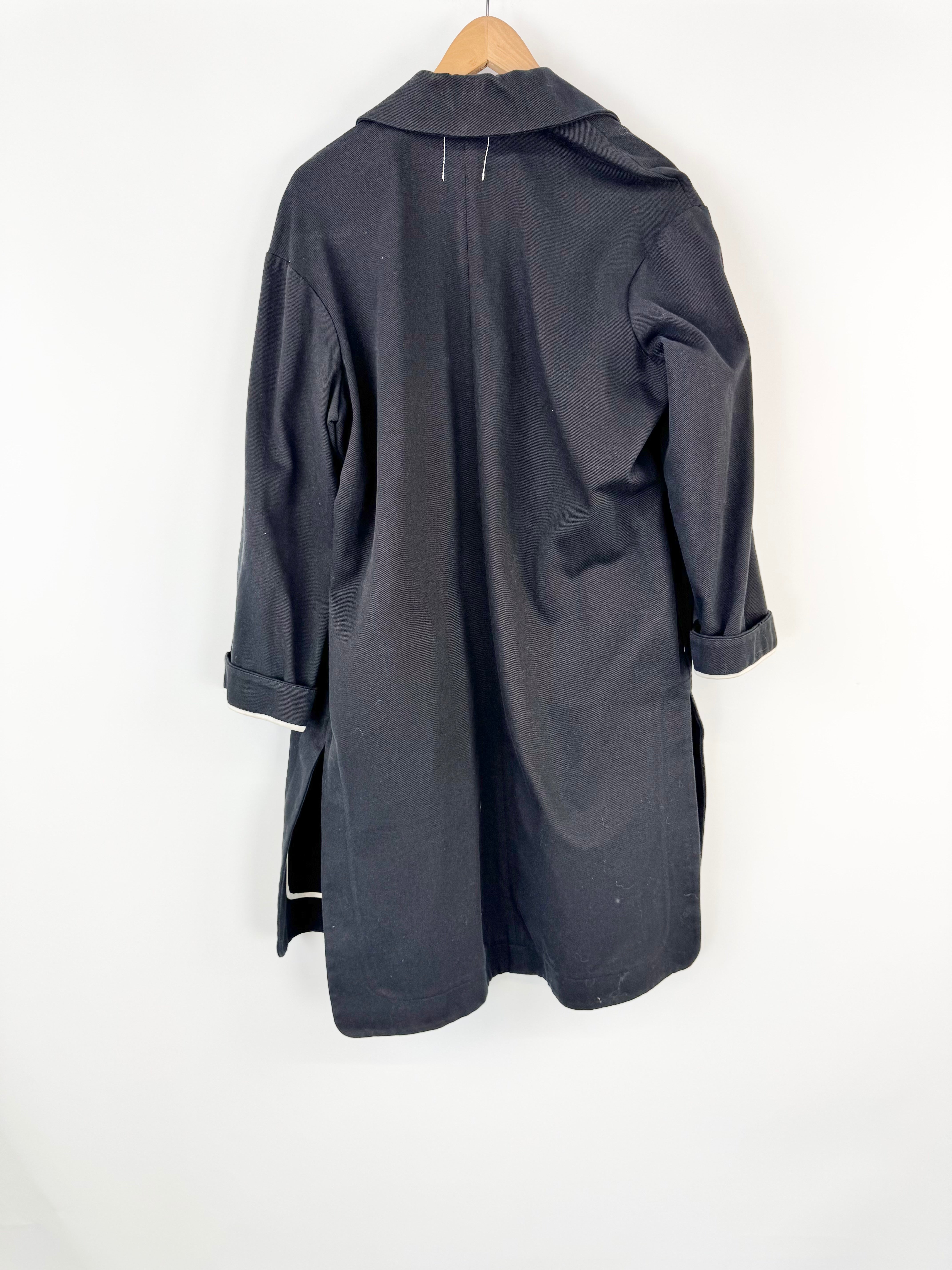 Bassike Black & White Trim Longline Coat - AU4/6